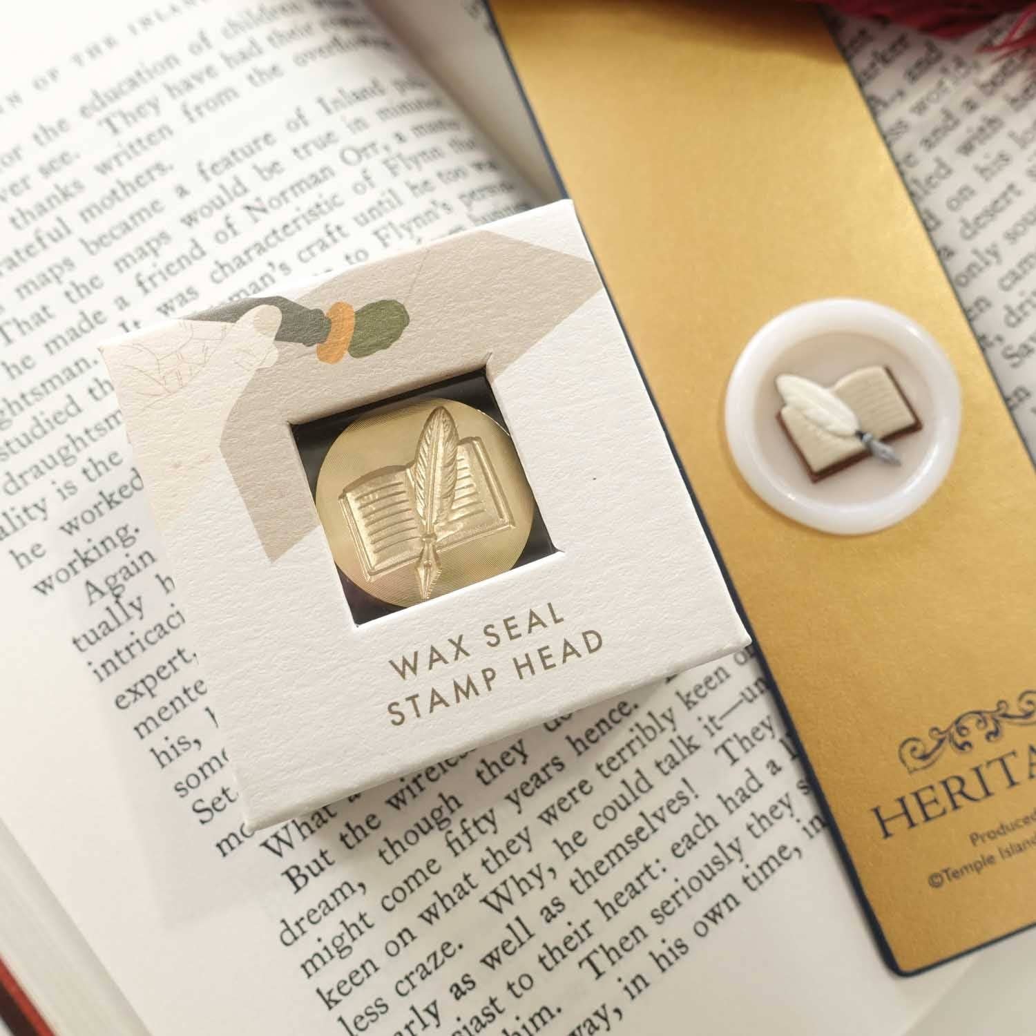 Stamp head only (no handle) 3D Book & Quill Wax Seal Stamp , Wax Seal Kit or Stamp Head BookGeek