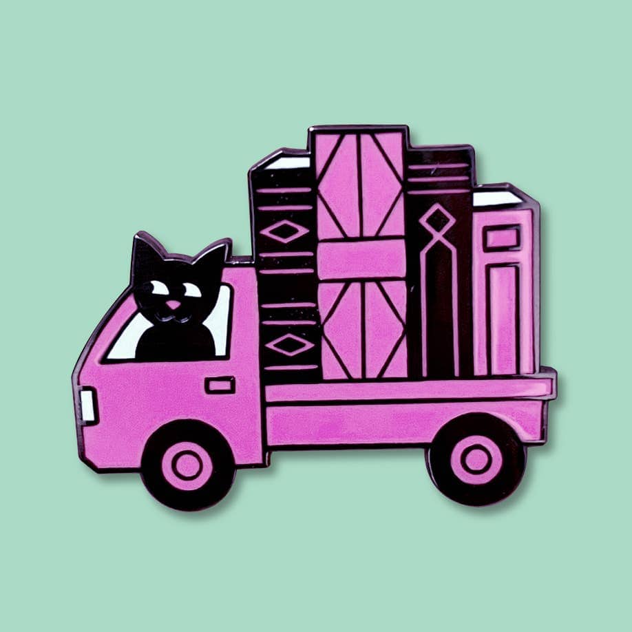 Pink Book Truck lapel pin - bookish gift for readers BookGeek