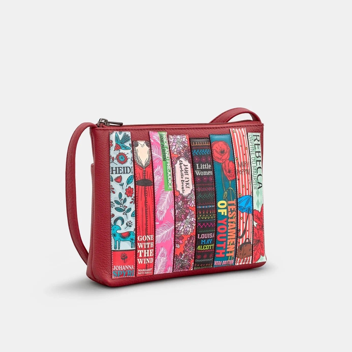 Bookworm Cherry Red Leather Cross Body Bag BookGeek