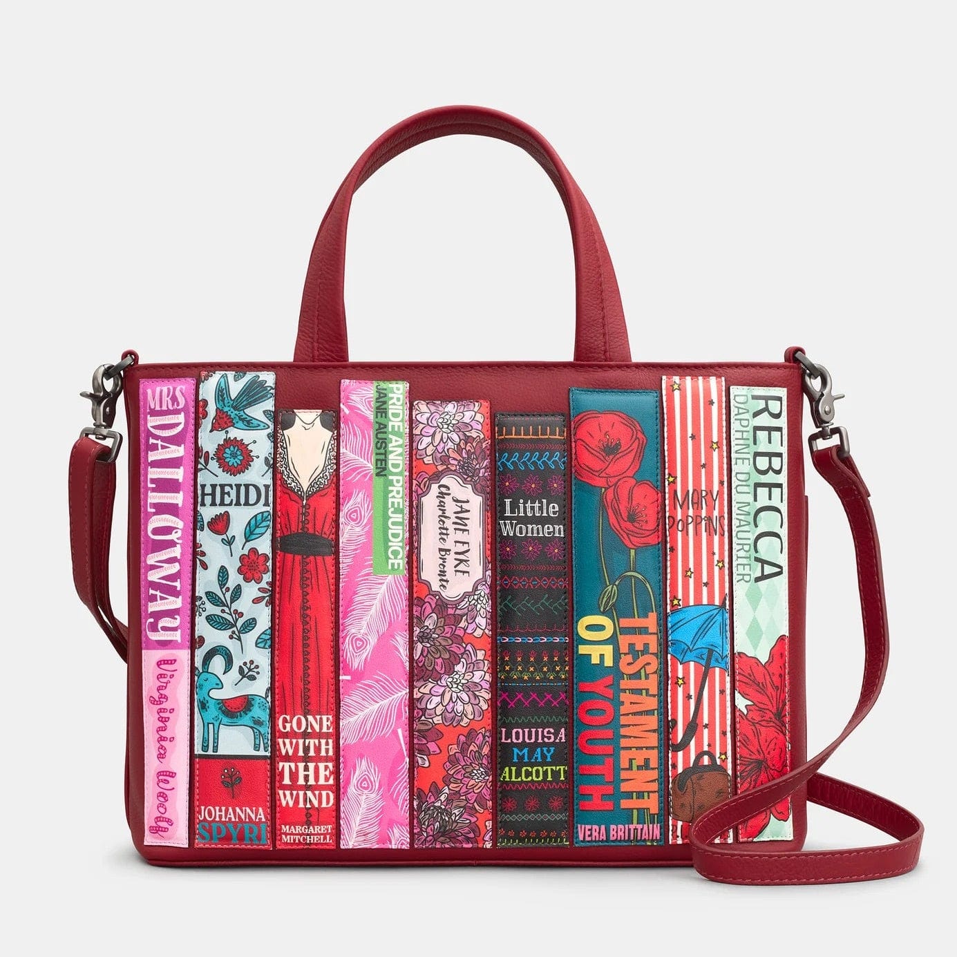 Bookworm Cherry Red Leather Multiway Grab Bag BookGeek