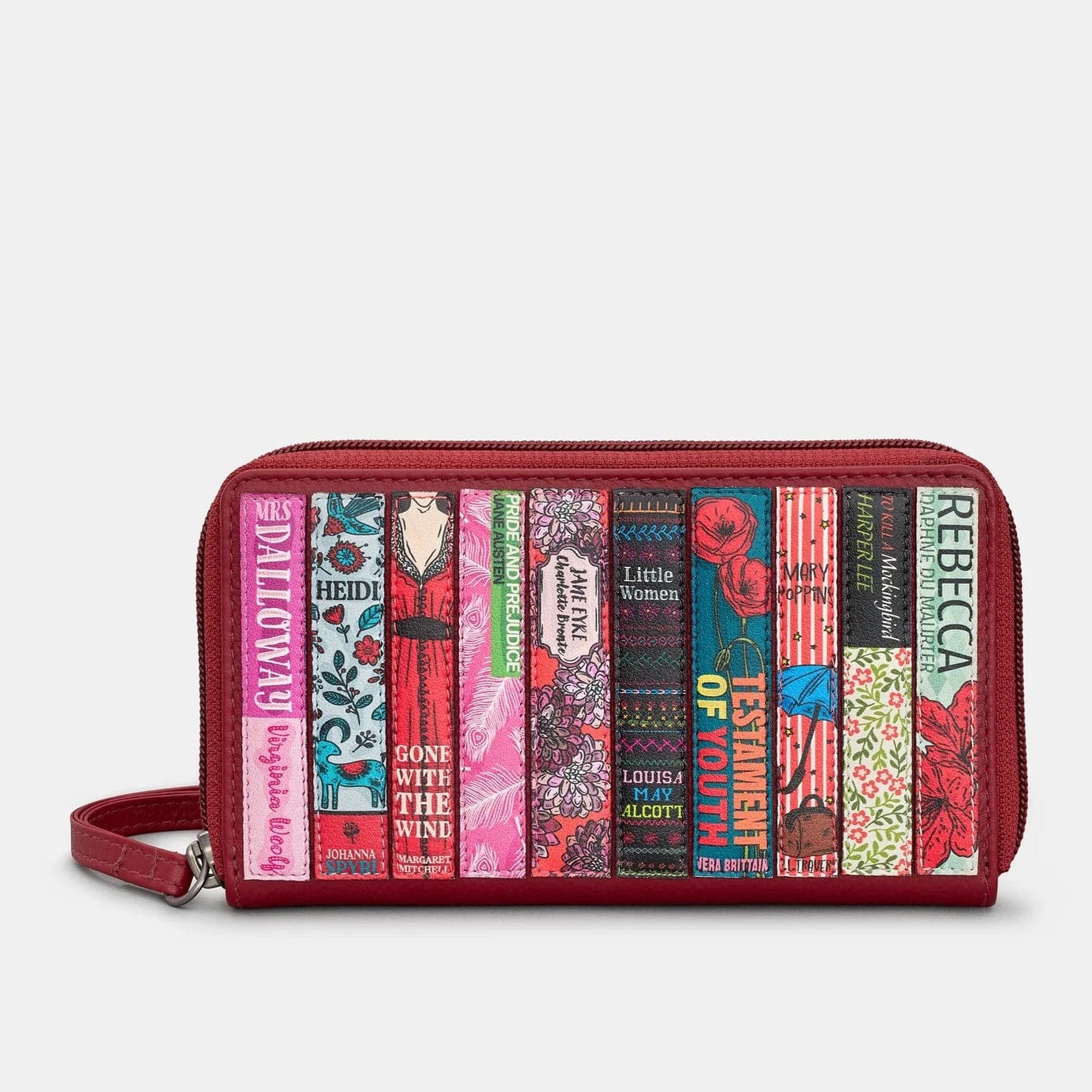 Bookworm Cherry Red Leather Purse With Wrist Strap BookGeek