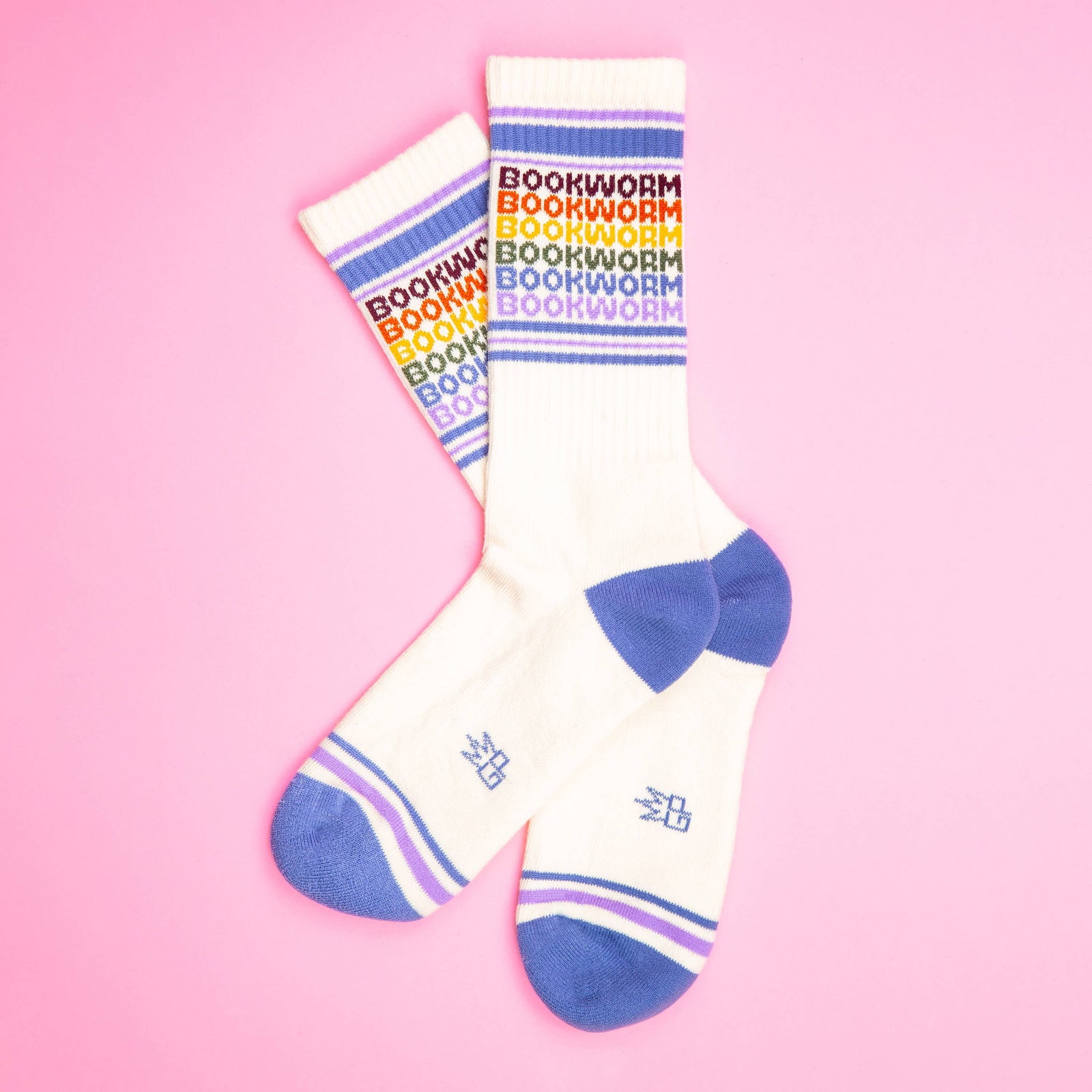 Bookworm - Vintage Rainbow repeat Gym Crew Socks BookGeek