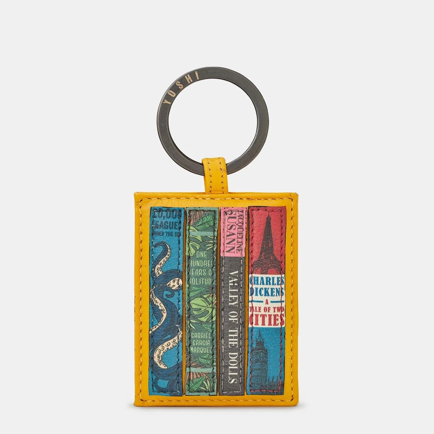 Bookworm Yellow Leather Keyring BookGeek