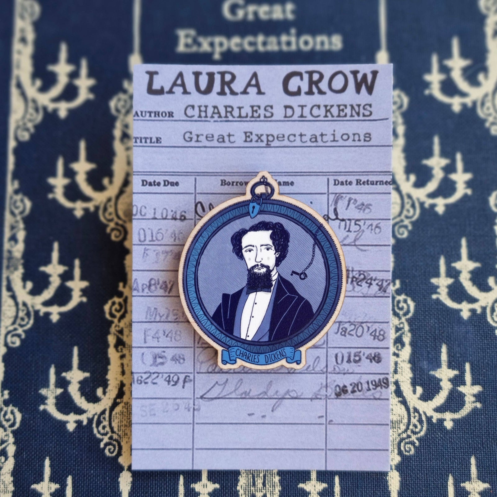 Charles Dickens Portrait Wooden Pin Badge BookGeek