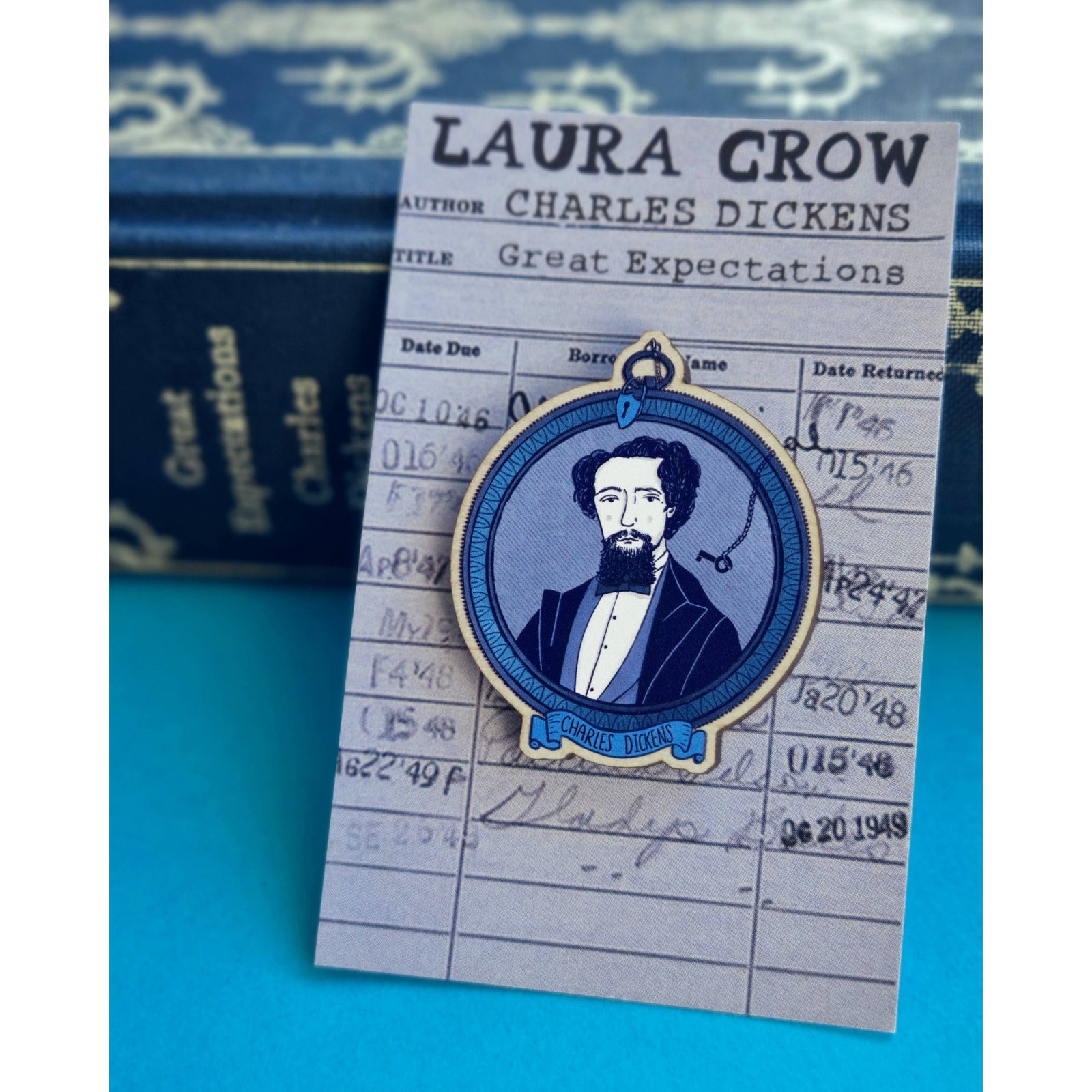 Charles Dickens Portrait Wooden Pin Badge BookGeek