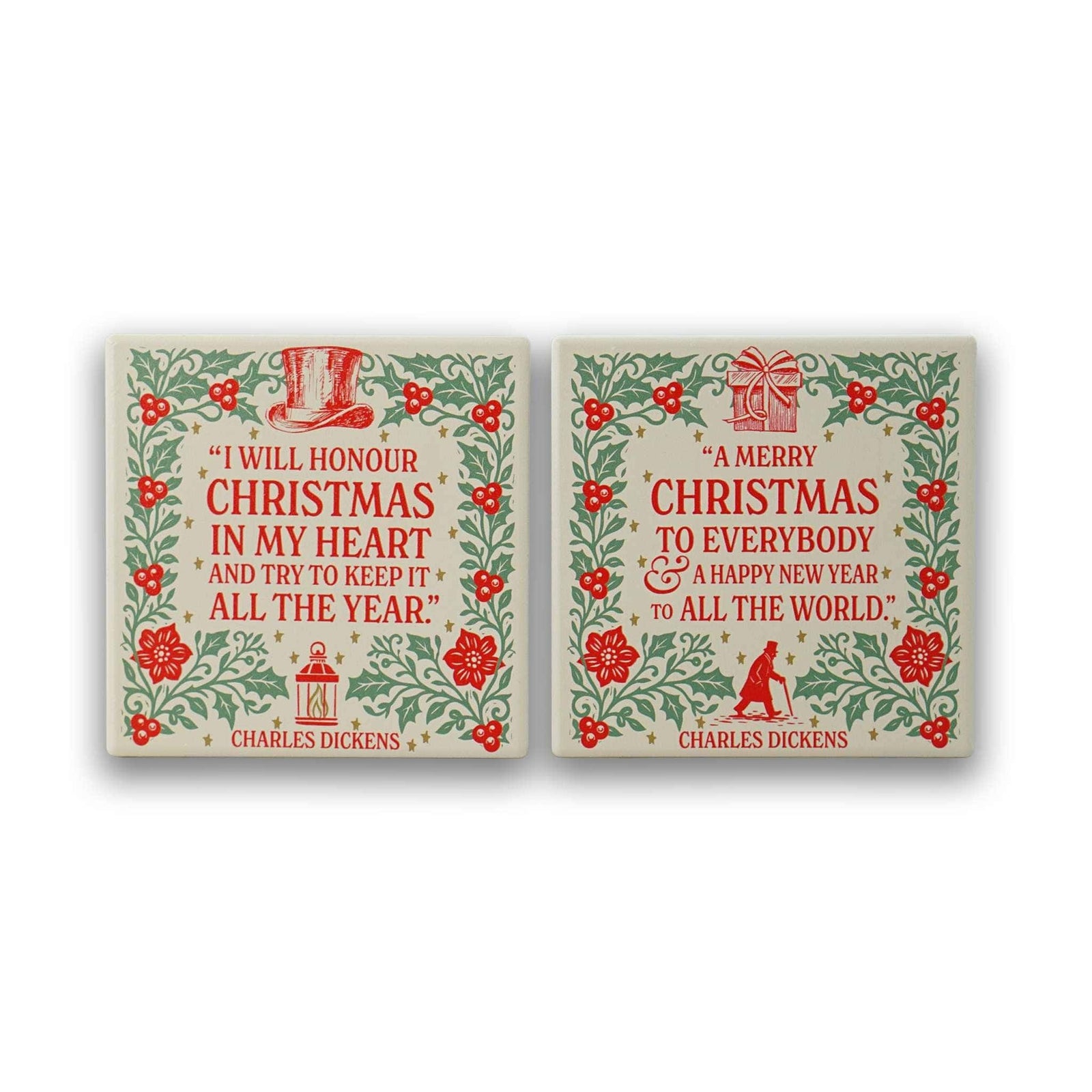 Coasters Ceramic Square Set of 2 Boxed A Christmas Carol BookGeek