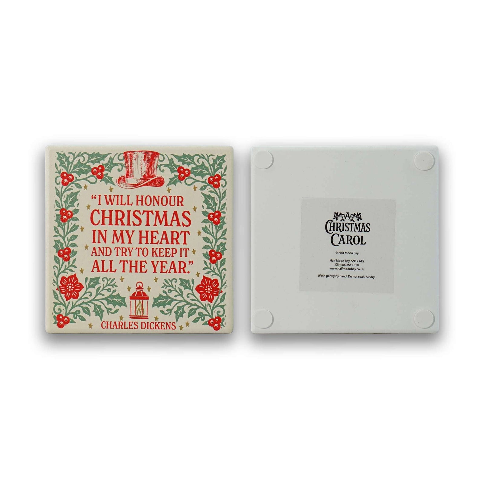 Coasters Ceramic Square Set of 2 Boxed A Christmas Carol BookGeek