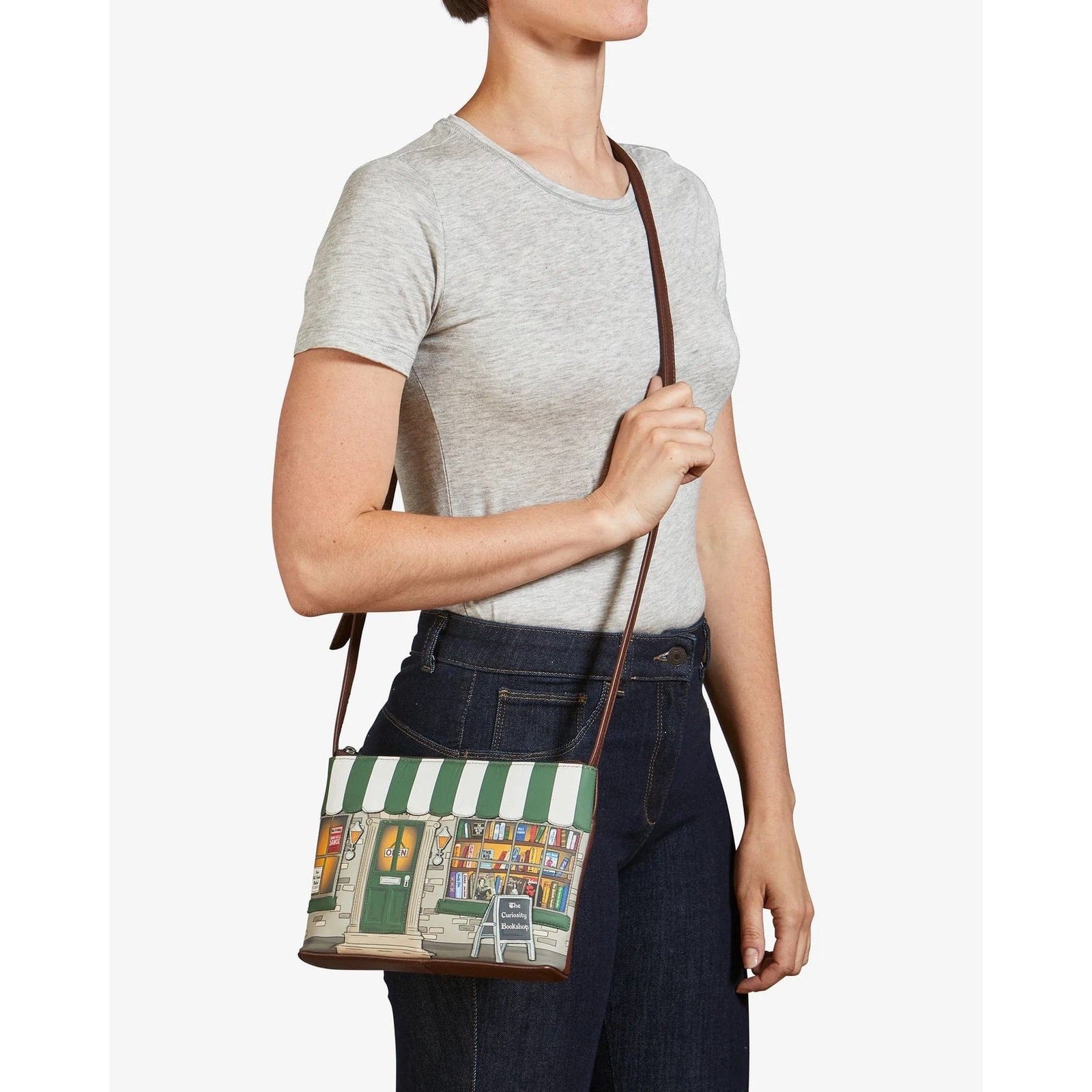 Curiosity Bookshop Brown Leather Cross Body Bag BookGeek