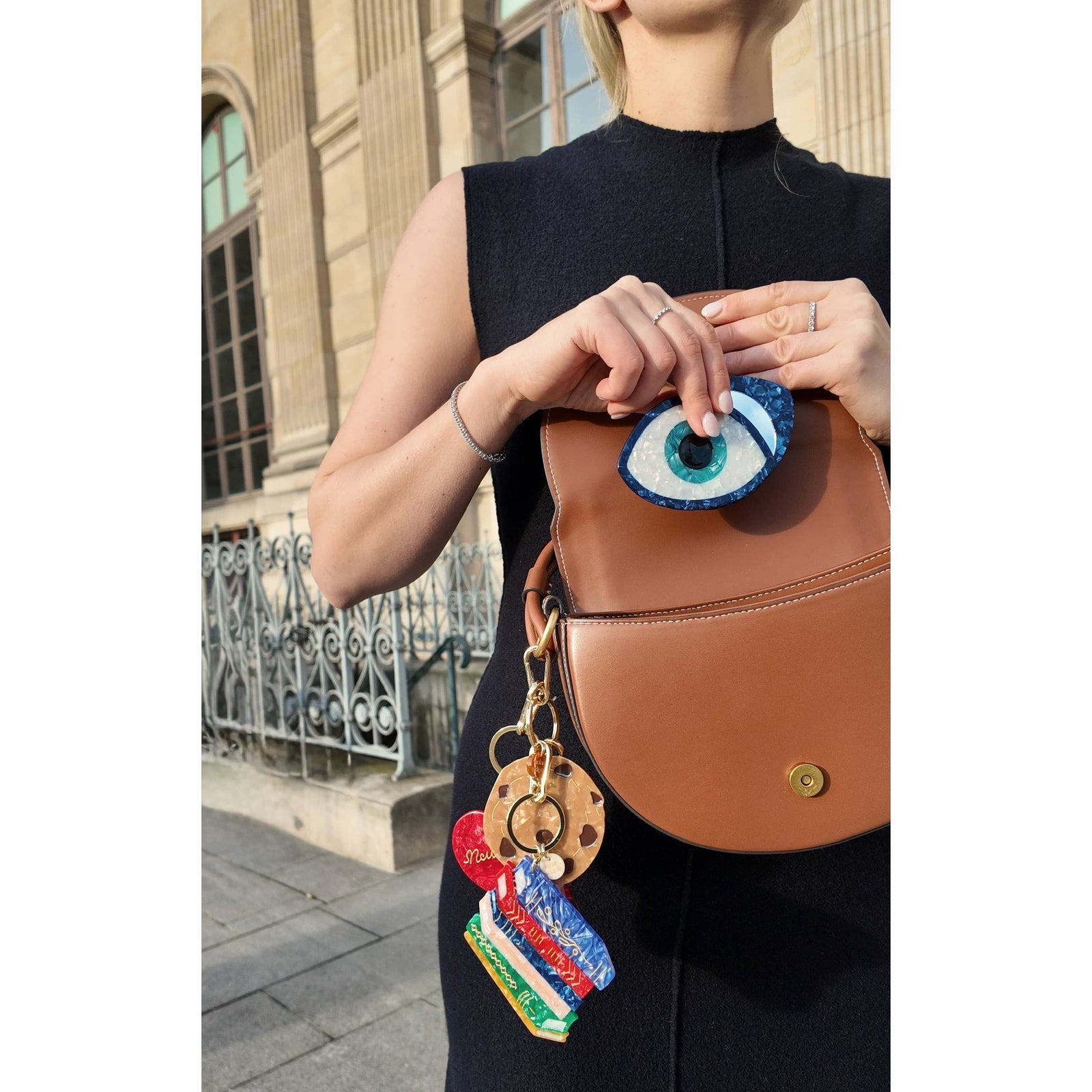 Hand-painted Book Stack Bag Charm + Keychain | Eco-Friendly BookGeek