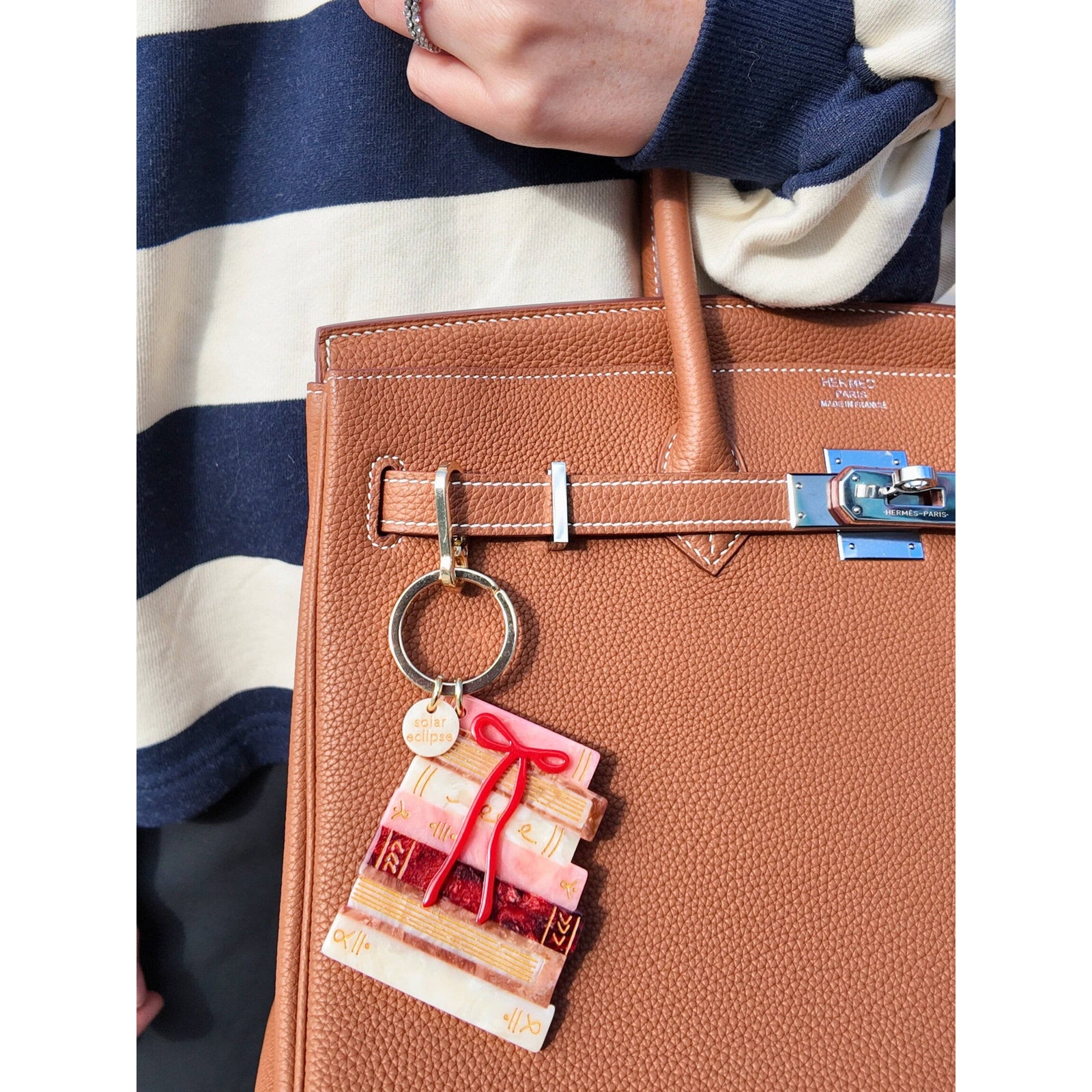 Hand-painted Bow Bookstack Bag Charm + Keychain BookGeek