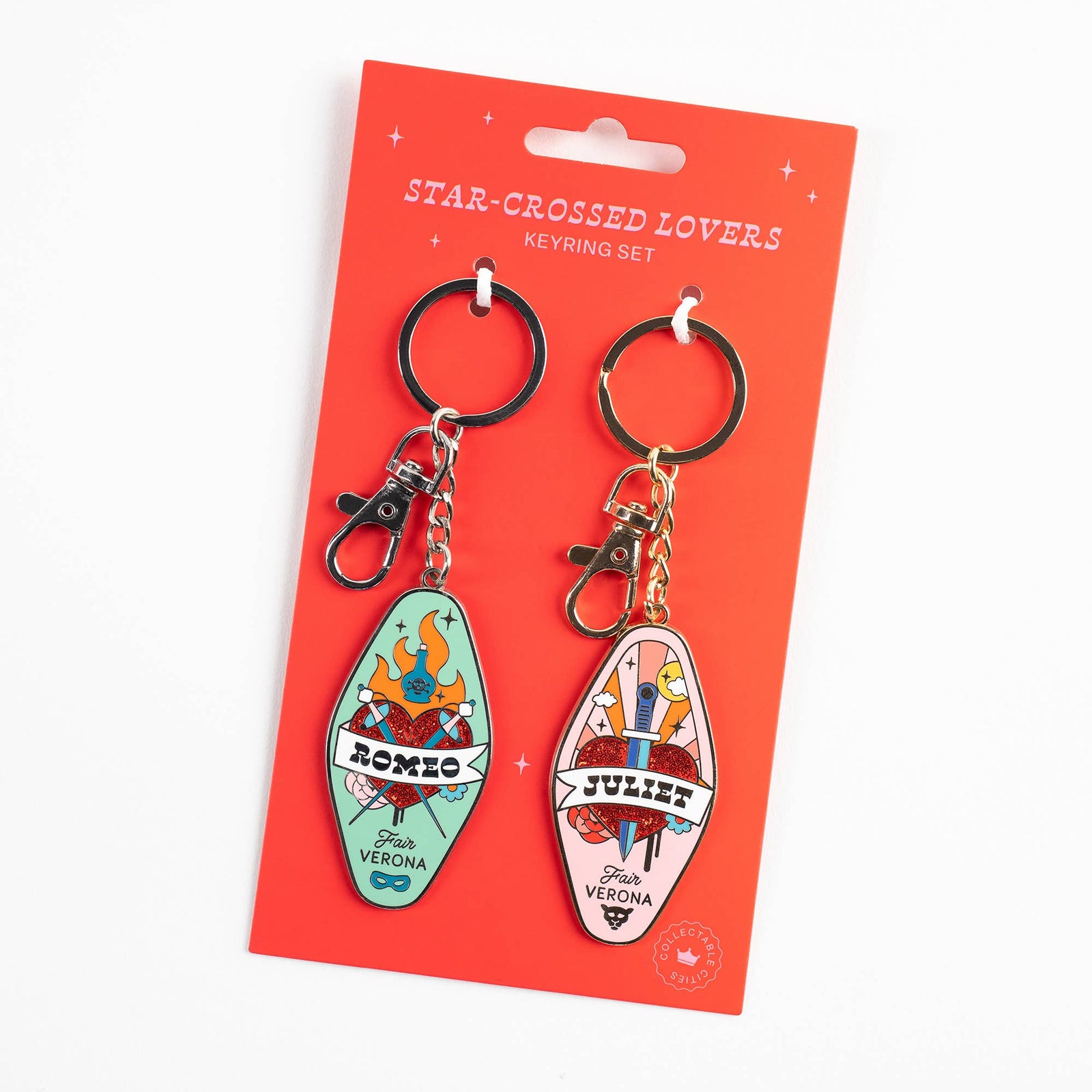 His and Her Romeo + Juliet Key Ring Set motel style Keychain BookGeek