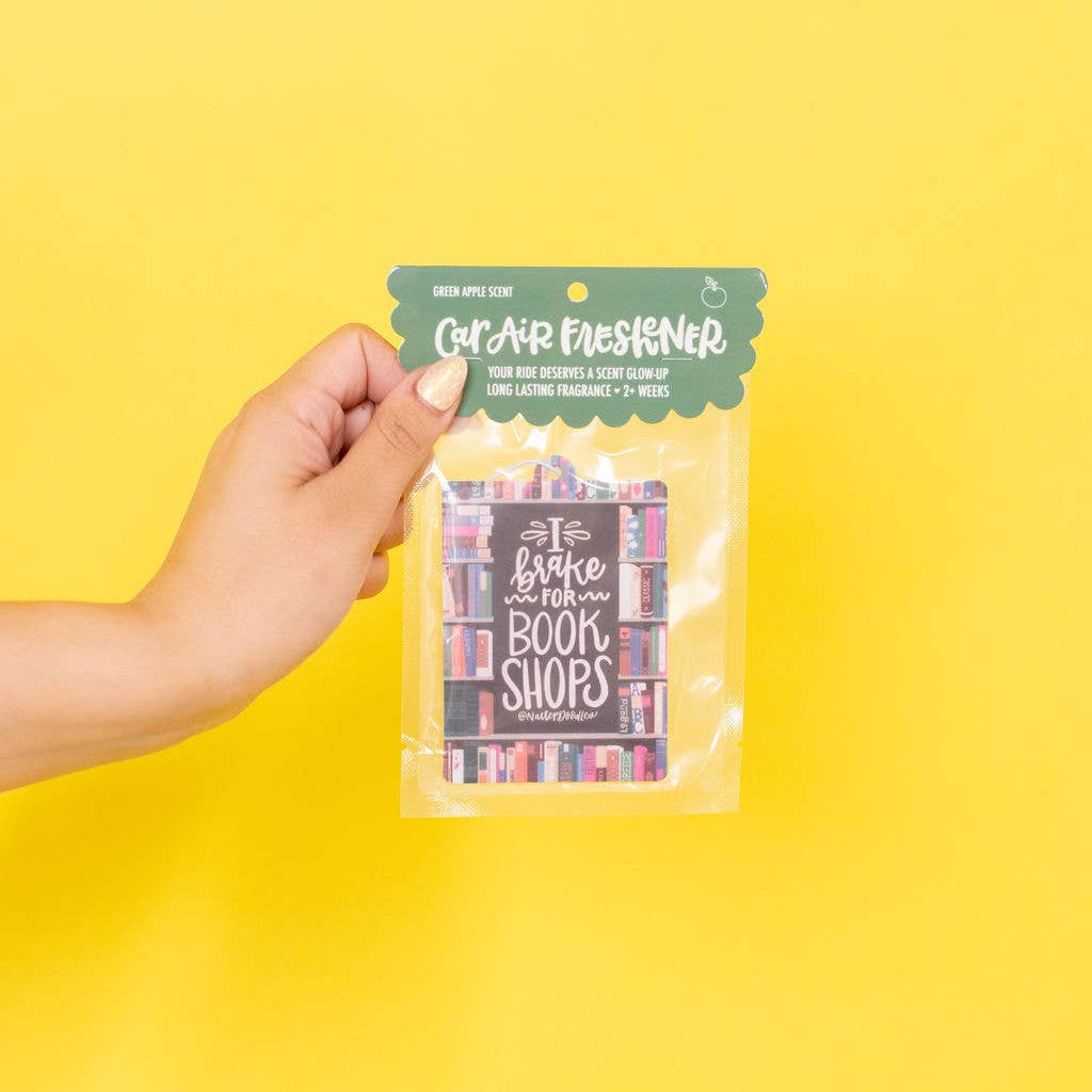 I Brake for Book Shops Reader Green Apple Car Air Freshener BookGeek
