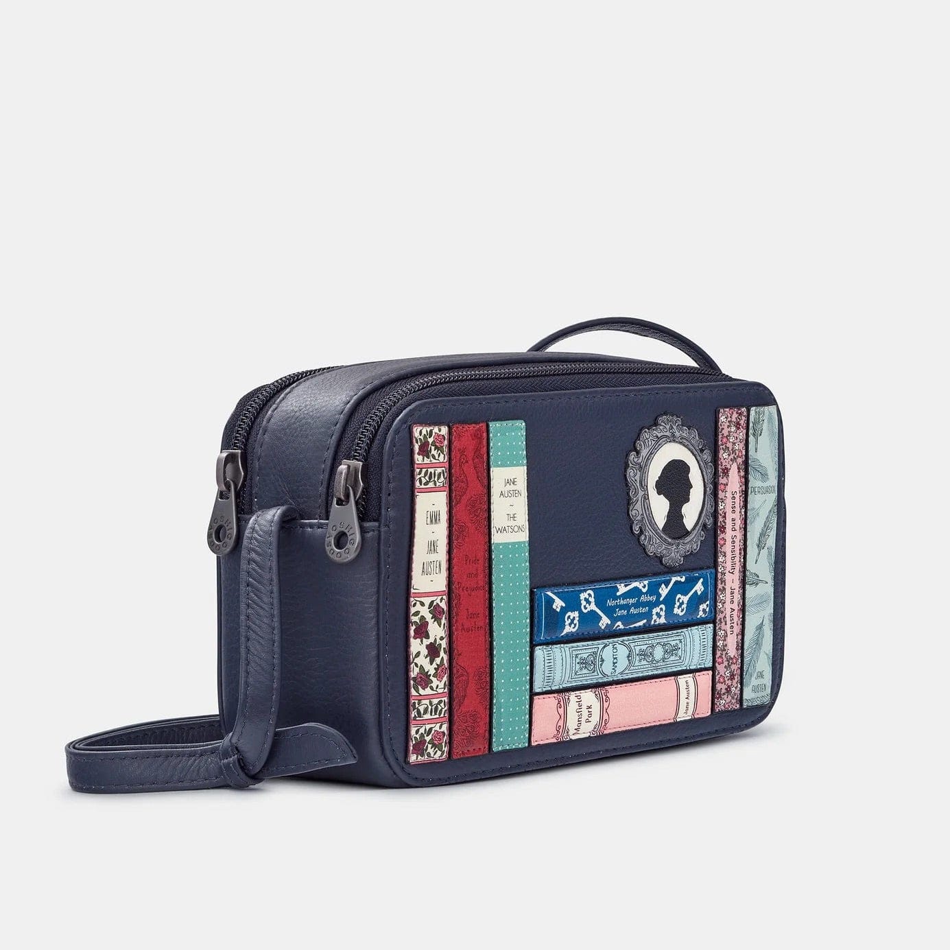 Jane Austen Bookworm Navy Leather Porter Cross Body Bag BookGeek