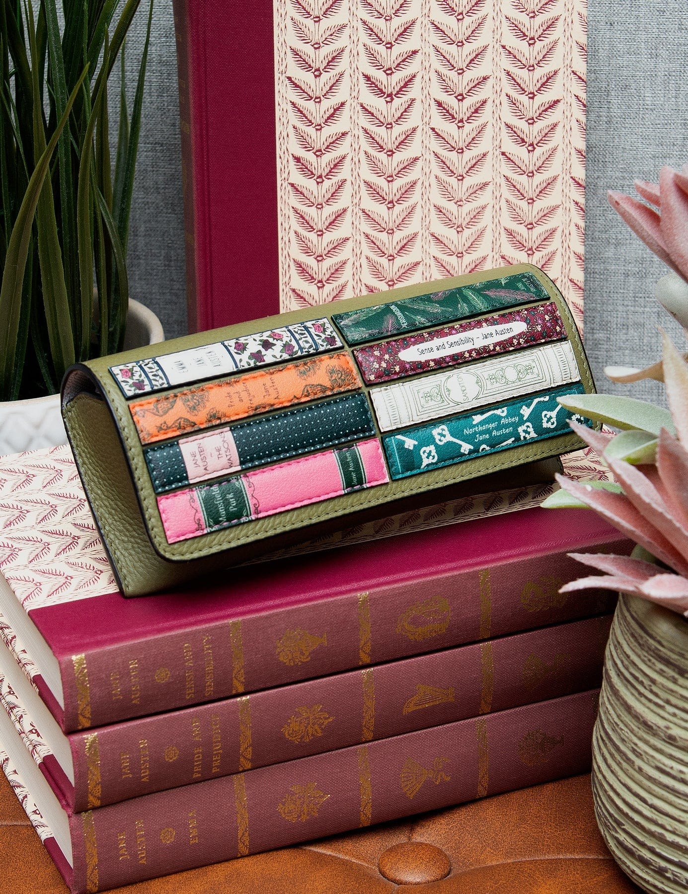 Jane Austen Bookworm Olive Leather Glasses Case BookGeek