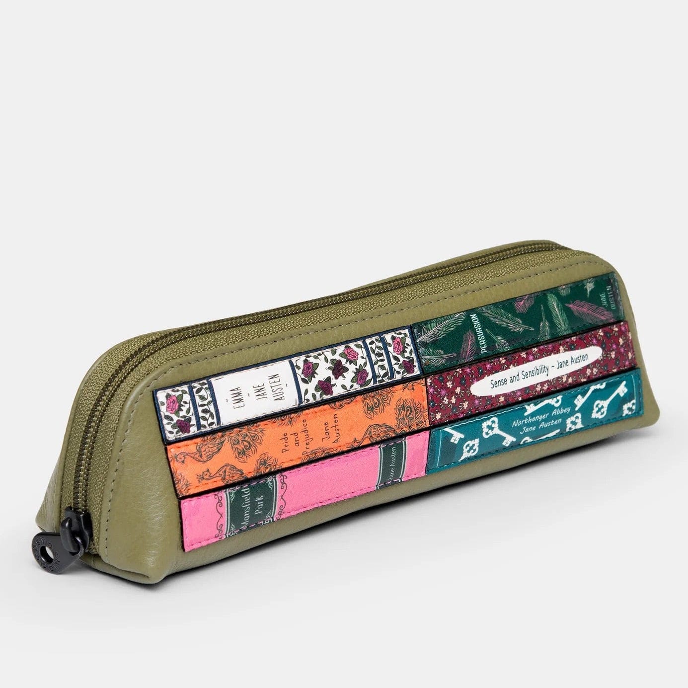 Jane Austen Bookworm Olive Leather Pencil Case BookGeek