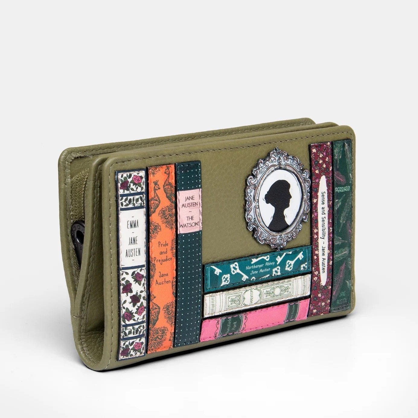 Jane Austen Bookworm Olive Leather Purse BookGeek