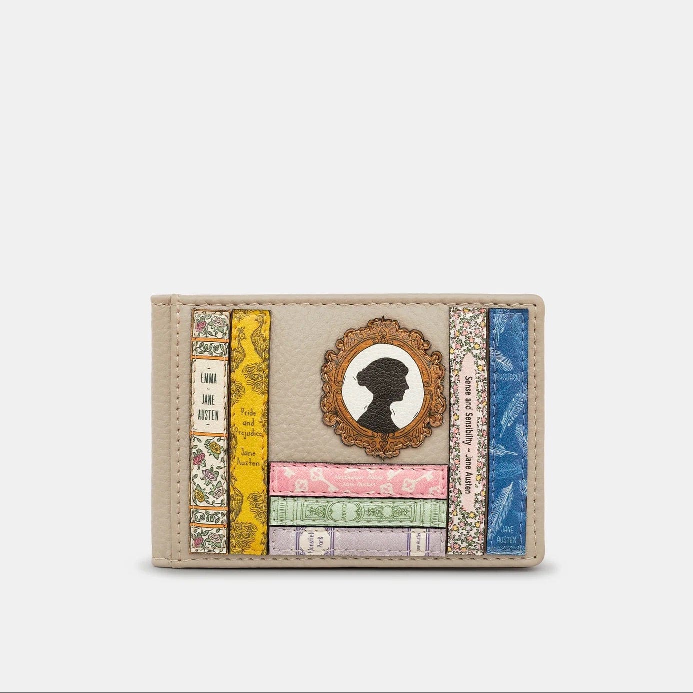 Jane Austen Bookworm Warm Grey Leather Travel Pass Holder BookGeek