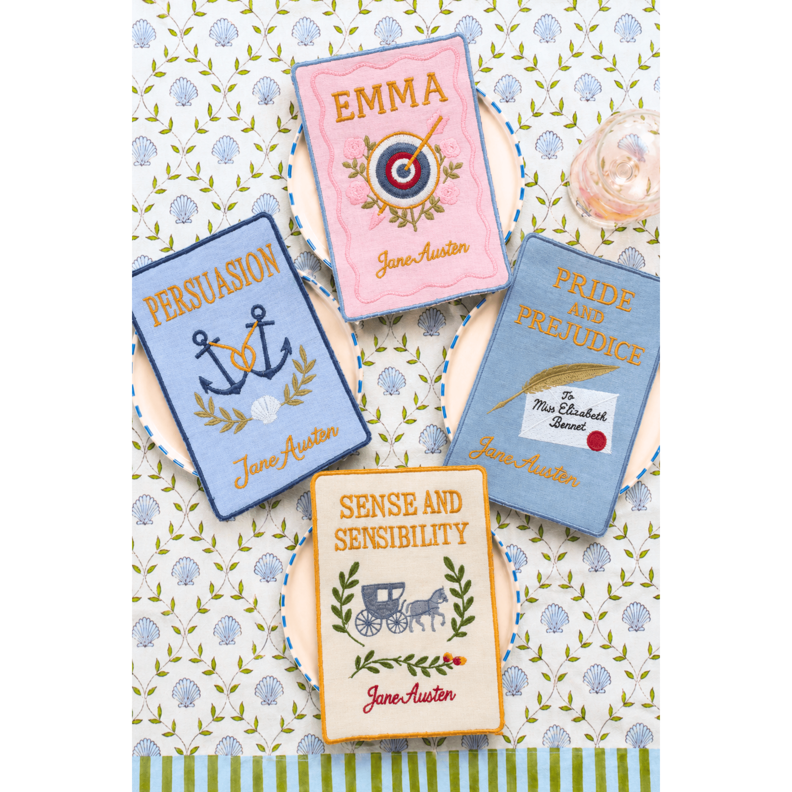 Jane Austen Embroidered Book Cocktail Napkins, Set of 4 BookGeek