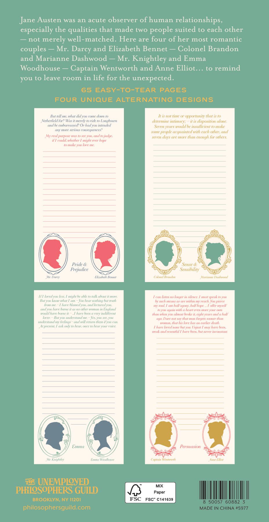 Jane Austen Lovers Notepad BookGeek