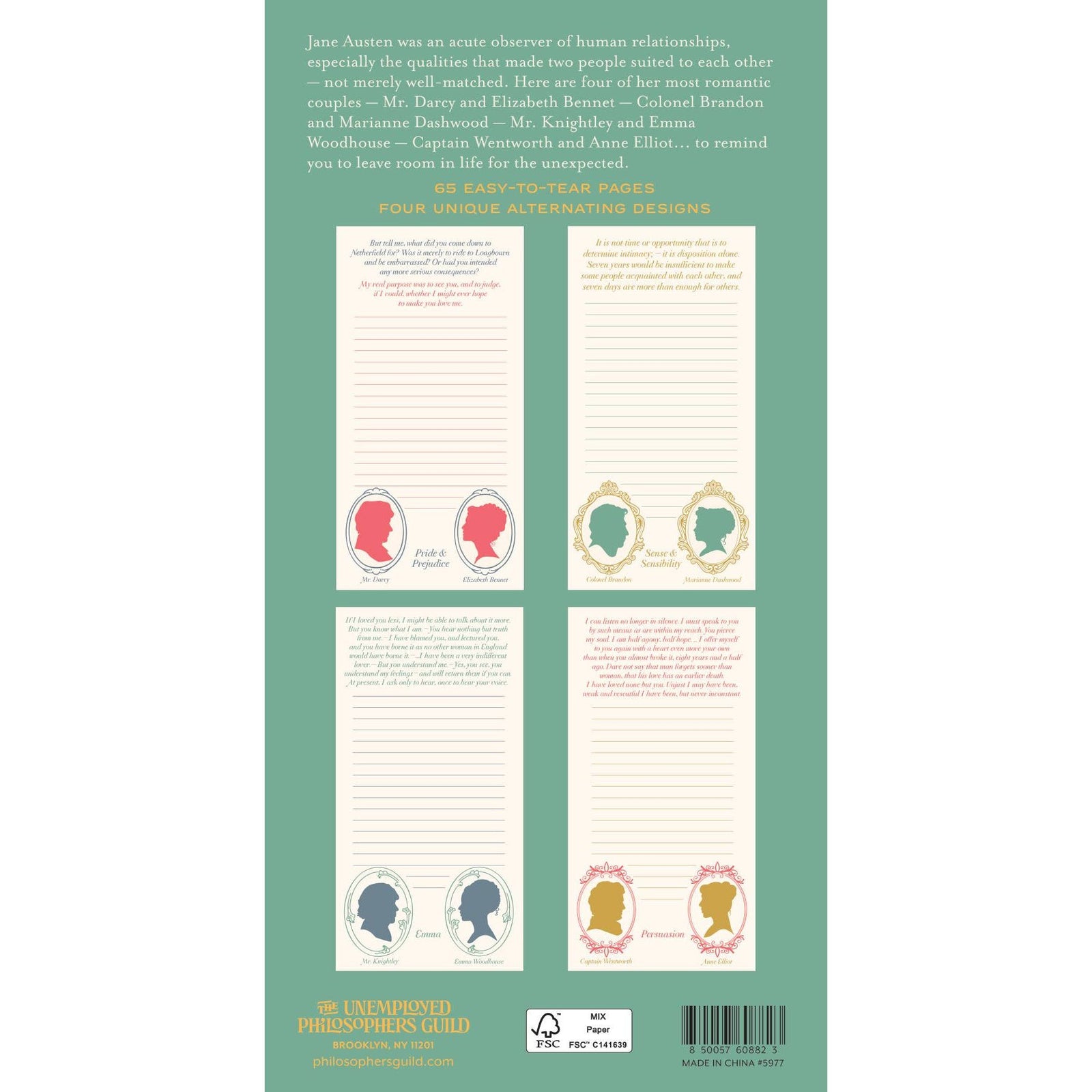 Jane Austen Lovers Notepad BookGeek