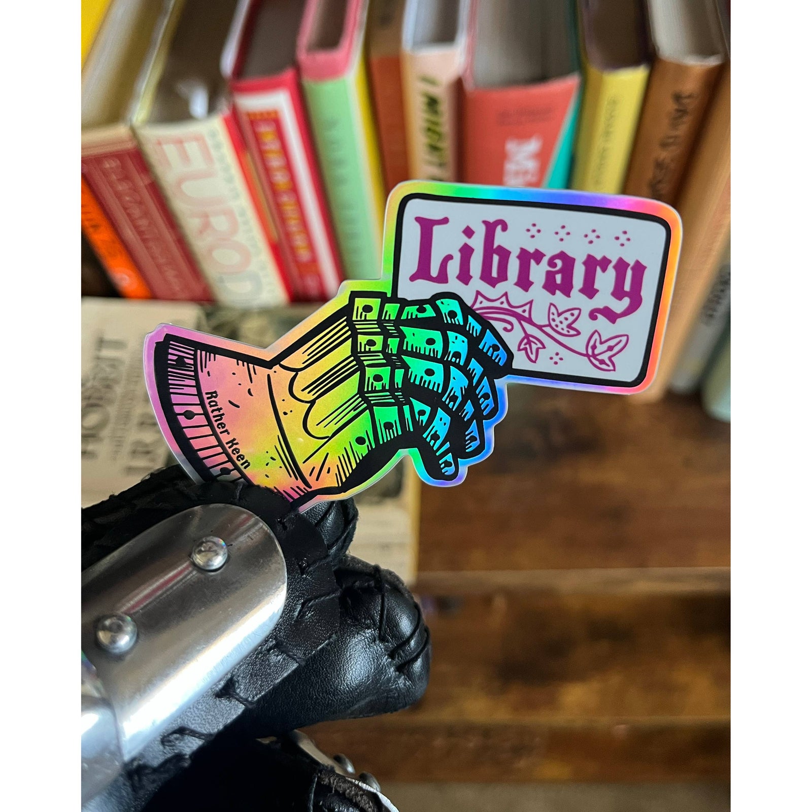 Knight's Library Card vinyl sticker - gauntlet sticker BookGeek