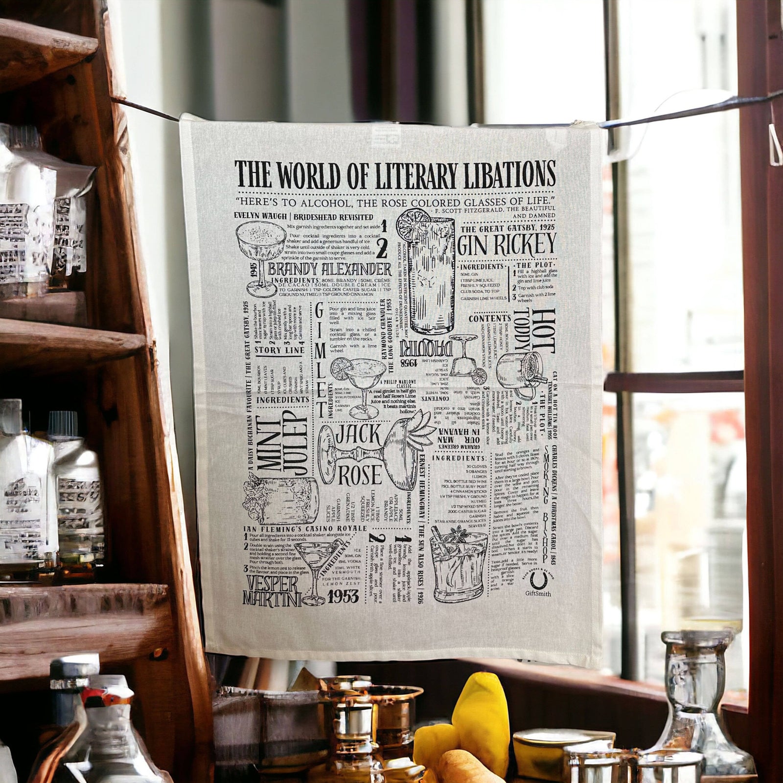 Literary Libations: Fairtrade Cotton Cocktail Tea Towel BookGeek