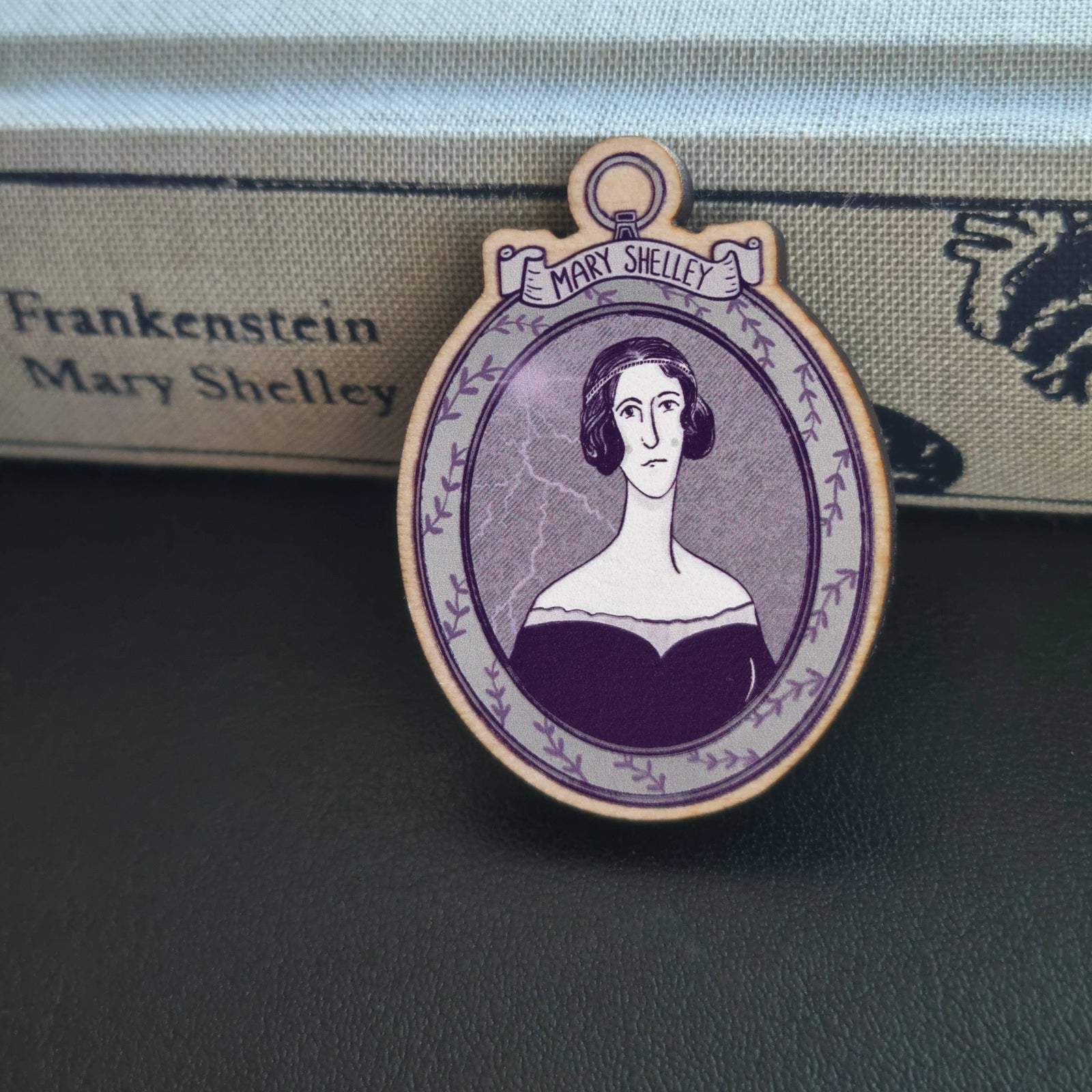 Mary Shelley Portrait Wooden Pin Badge BookGeek