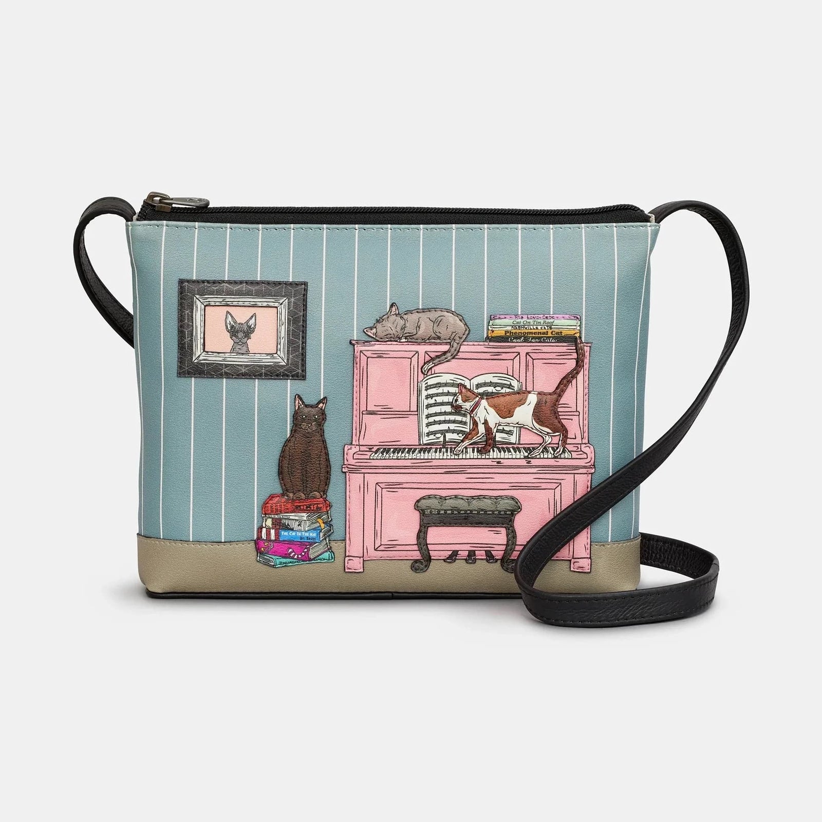 Piano Cats Black Leather Cross Body Bag BookGeek