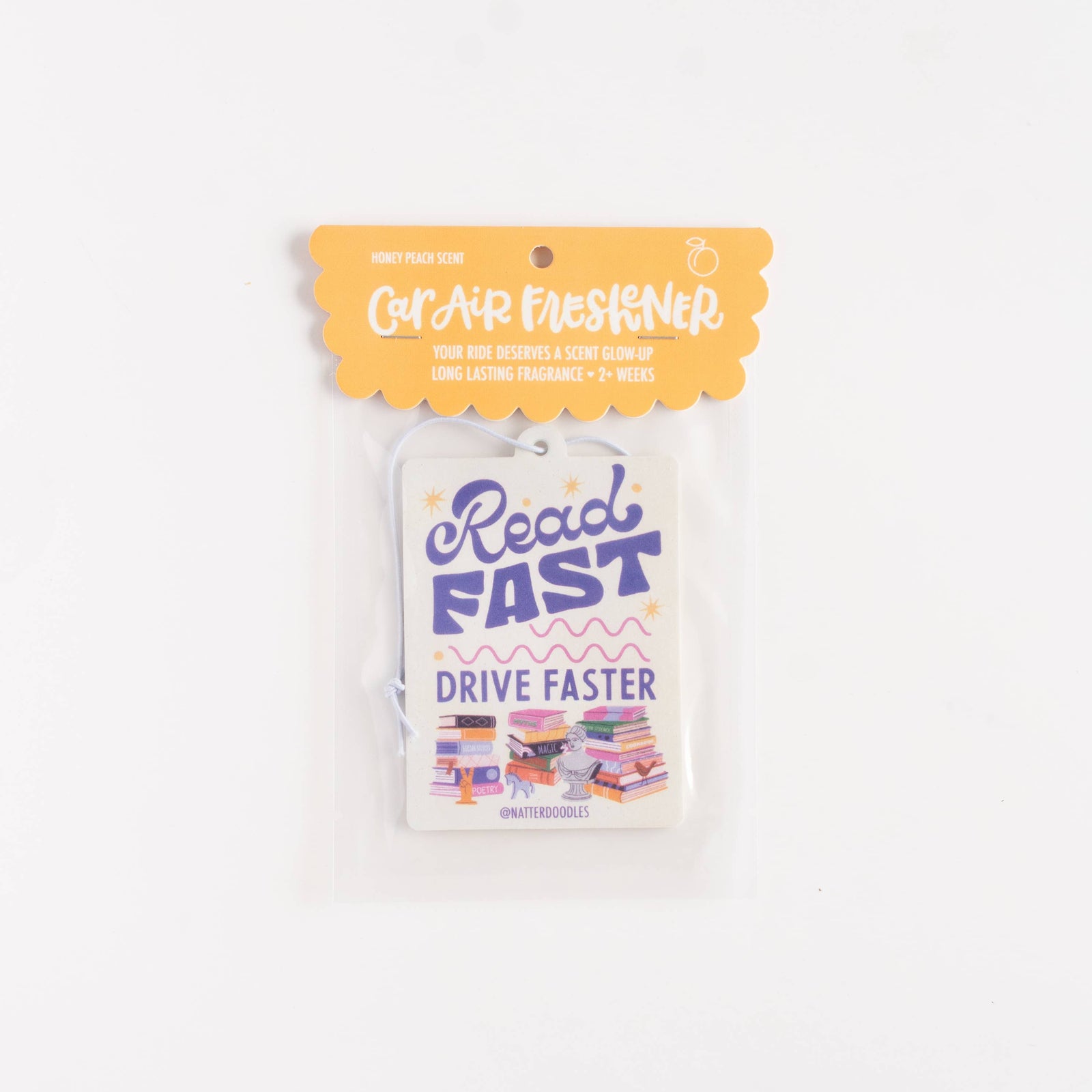 Read Fast Drive Faster – Honey Peach Book Car Air Freshener BookGeek