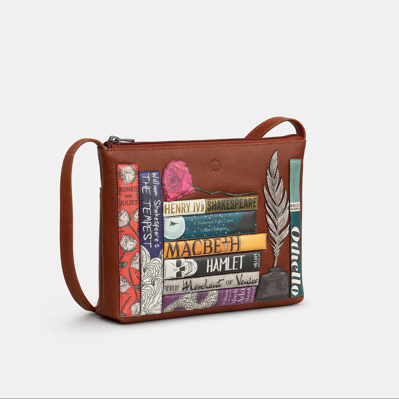 Shakespeare Bookworm Brown Leather Cross Body Bag BookGeek