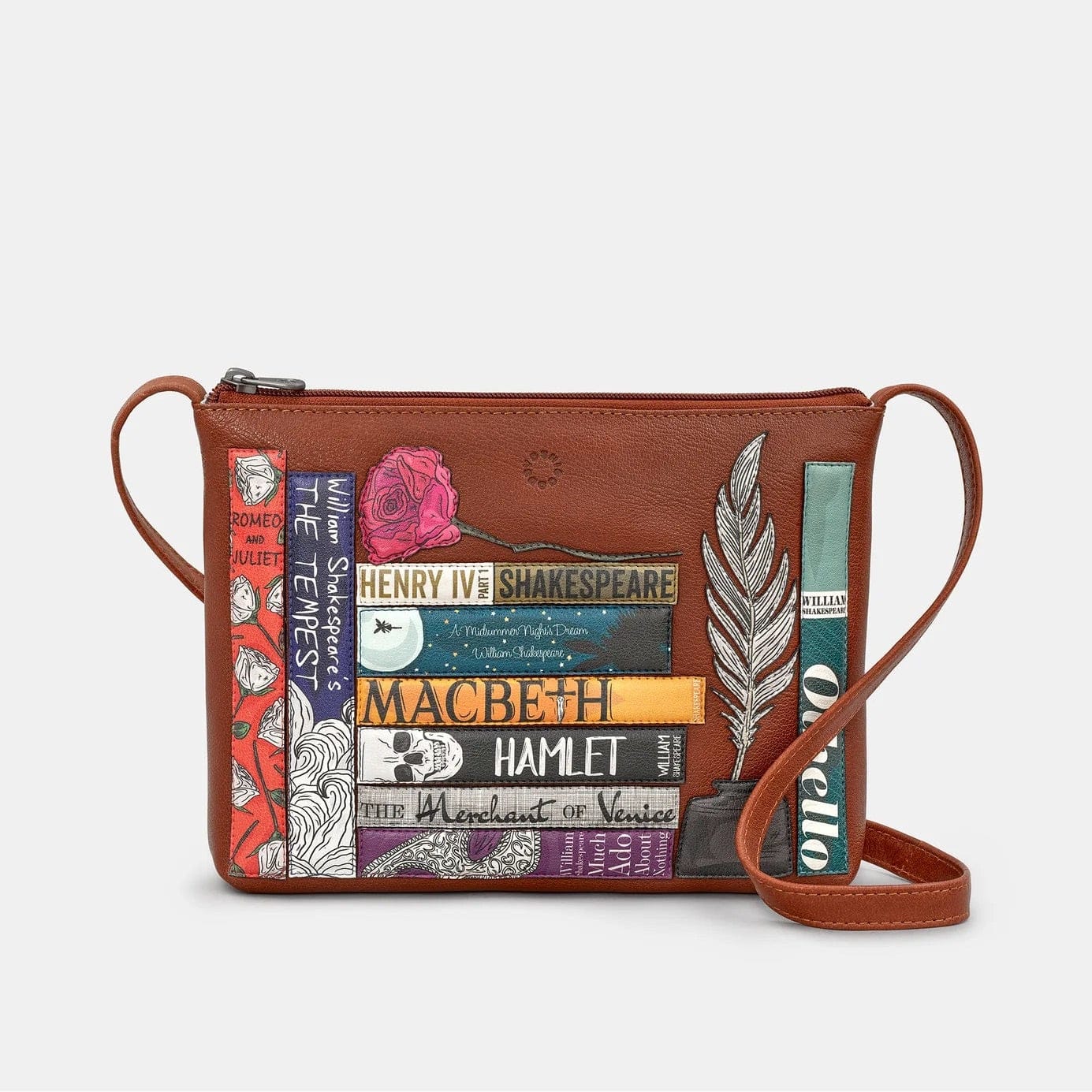 Shakespeare Bookworm Brown Leather Cross Body Bag BookGeek