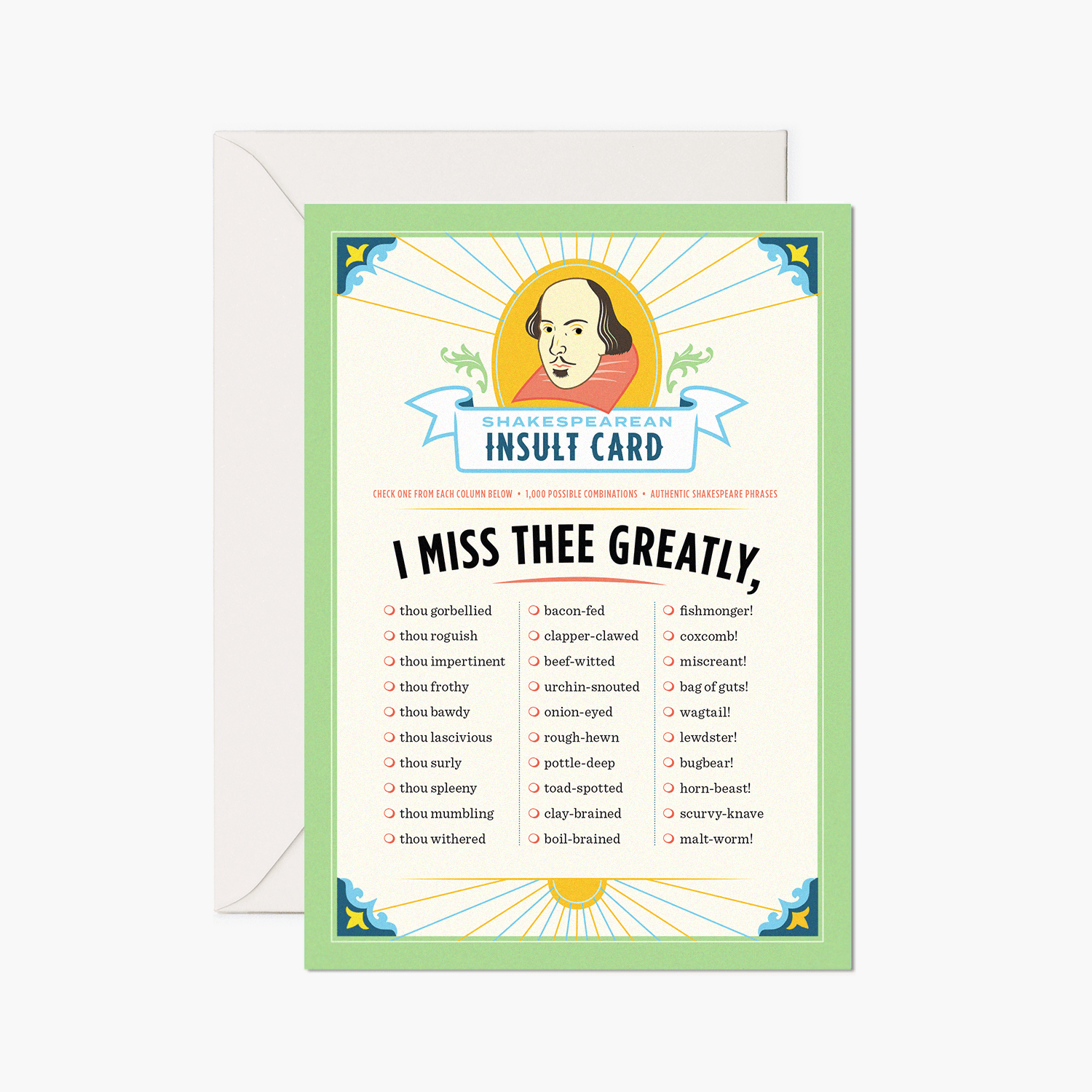 Shakespeare Insults Card: Miss You BookGeek