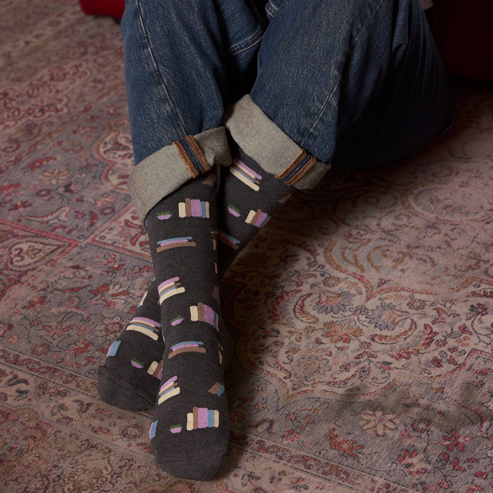 Socks that Give Books | Gray Bookshelves - Gifts for Readers BookGeek