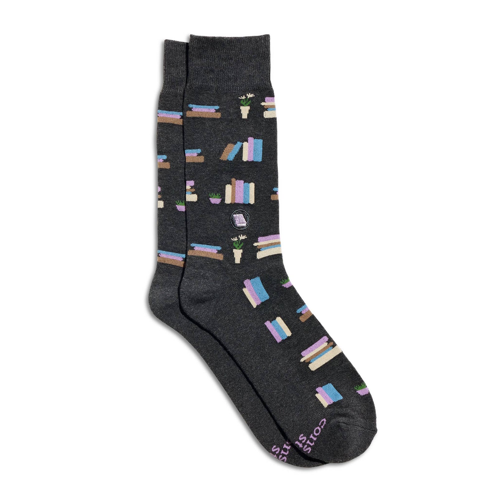 Socks that Give Books | Gray Bookshelves - Gifts for Readers BookGeek
