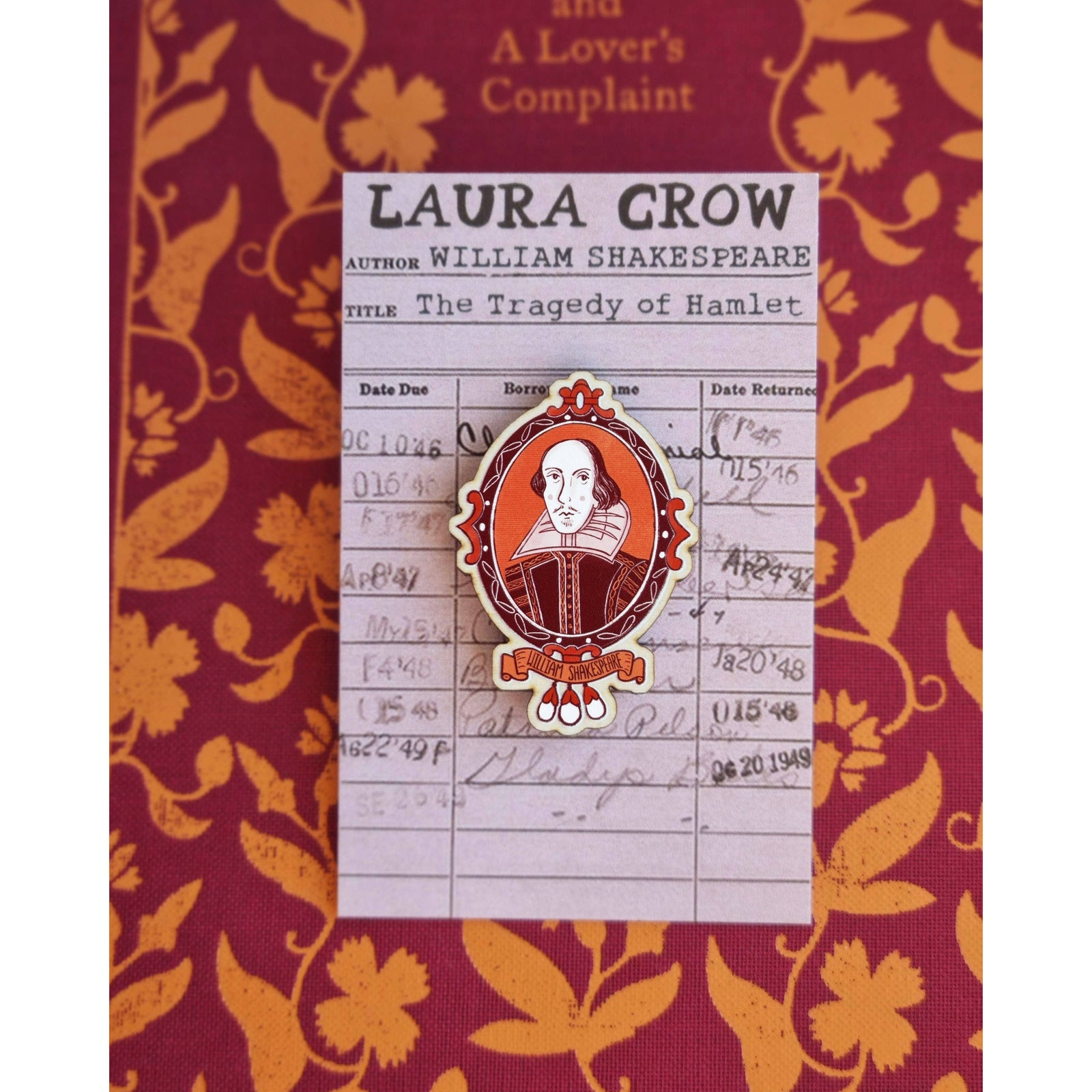 William Shakespeare Portrait Wooden Pin Badge BookGeek