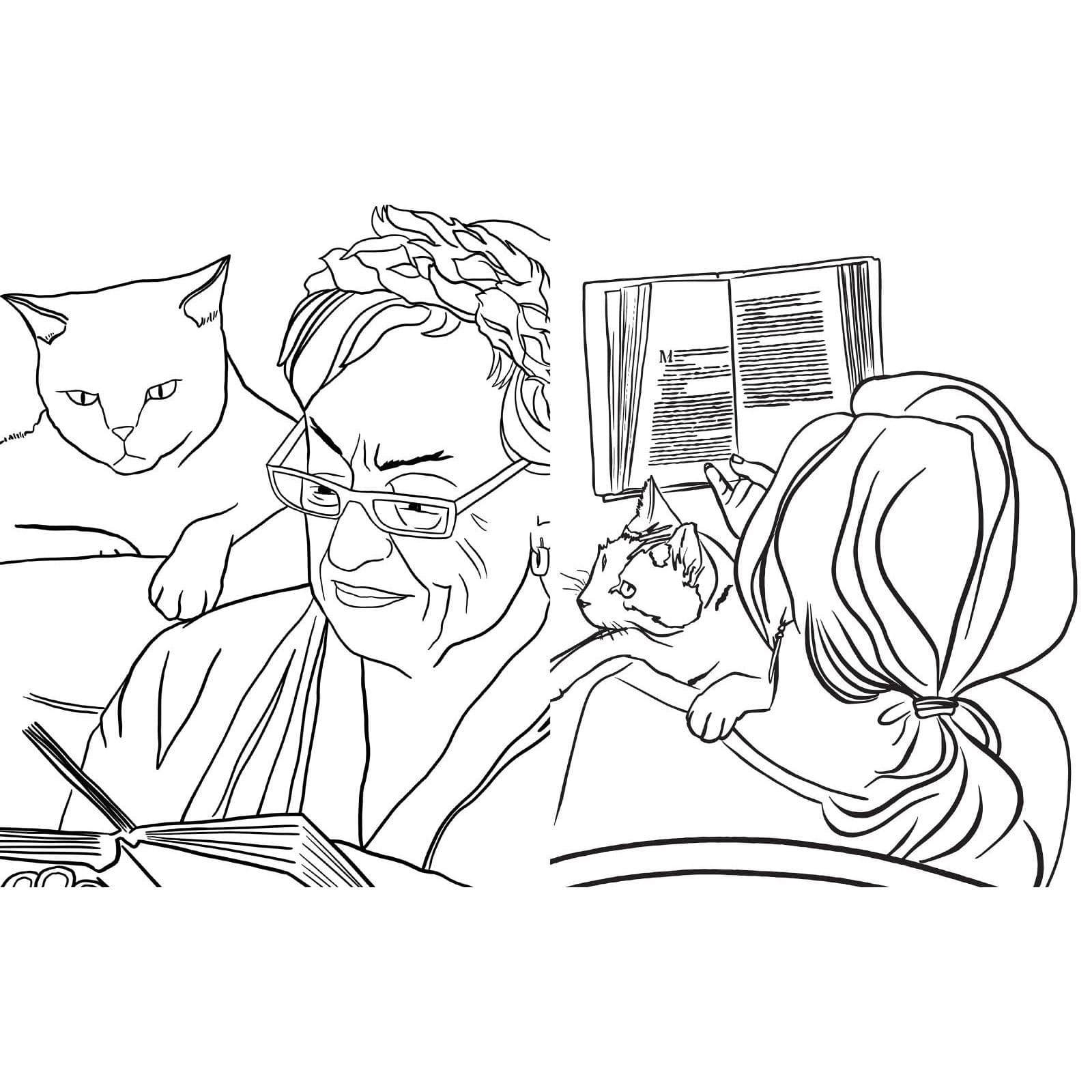 Women Reading with Cats Colouring Activity Book BookGeek
