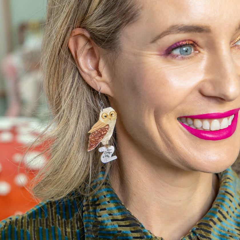 Barny Owl Drop Earrings BookGeek