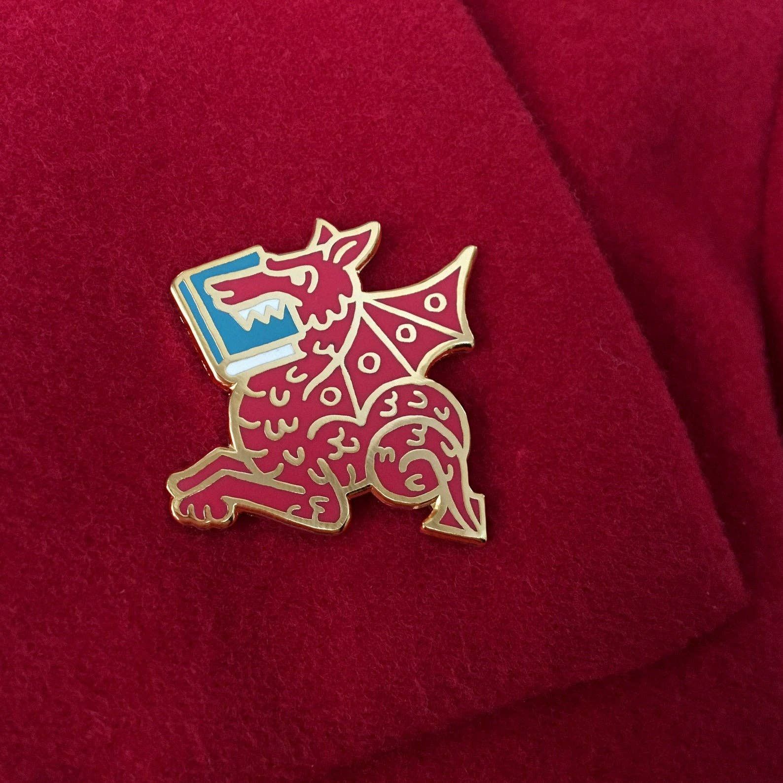 red Book Wyrm enamel pin - Book Dragon pin in 4 colors BookGeek