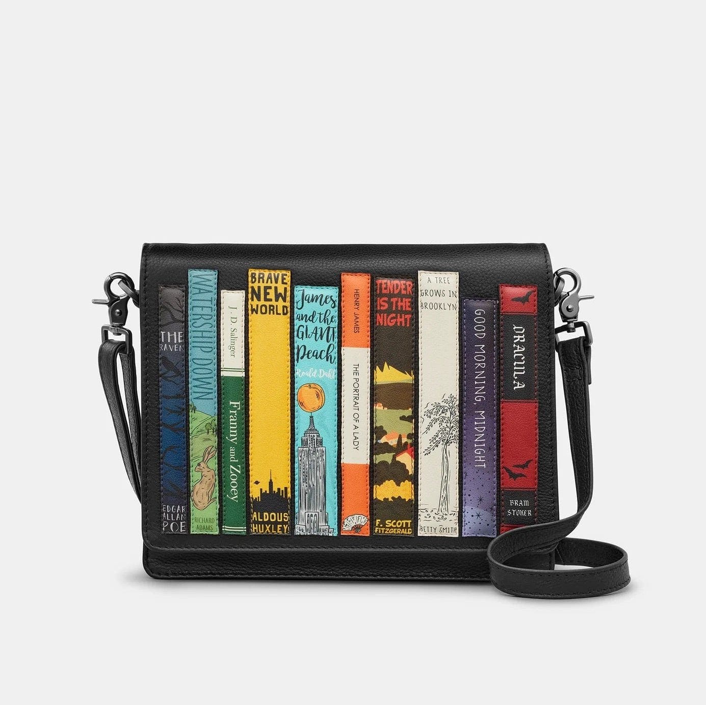 Bookworm Black Leather Flap Over Cross Body Bag BookGeek