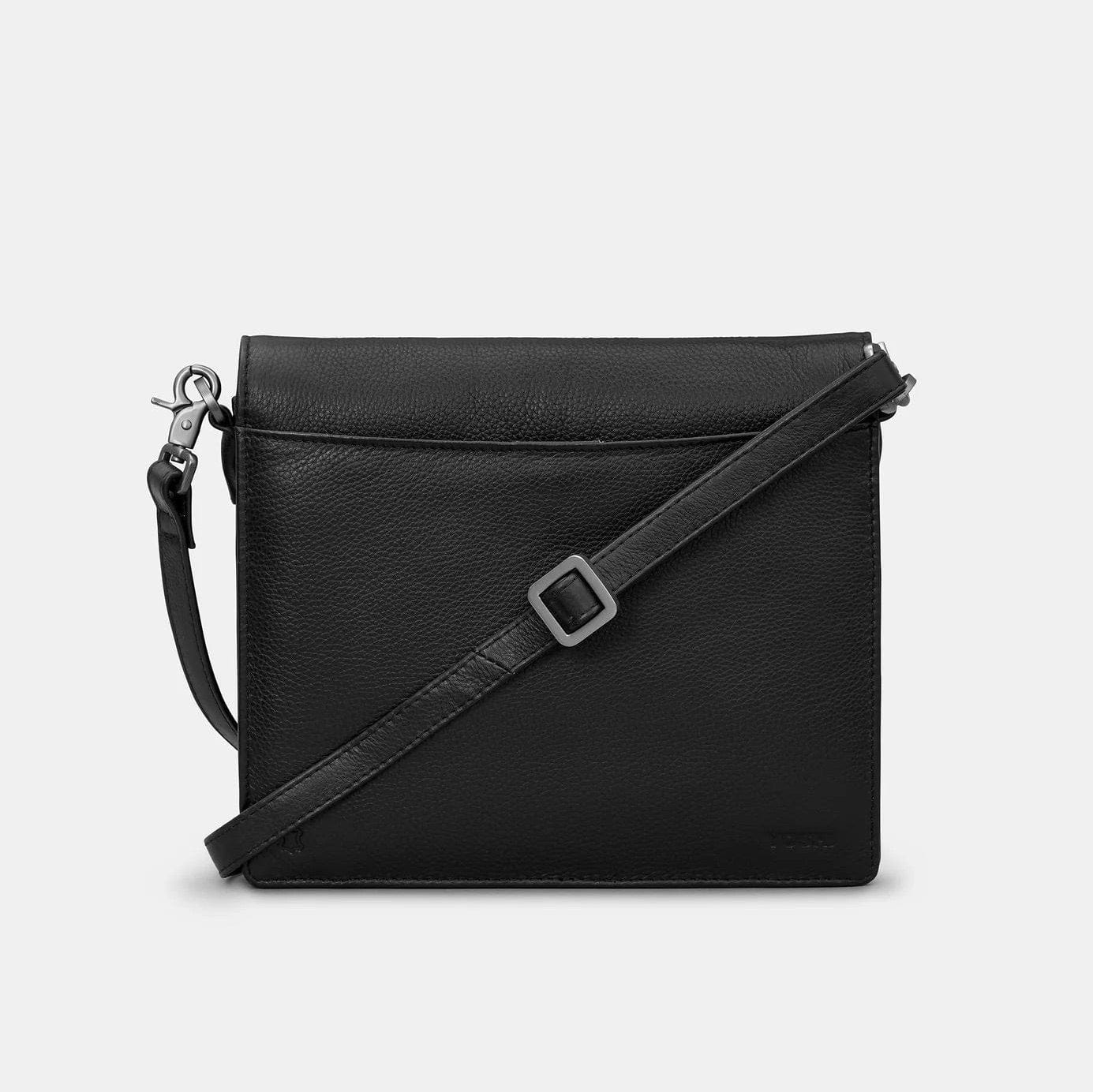 Bookworm Black Leather Flap Over Cross Body Bag BookGeek