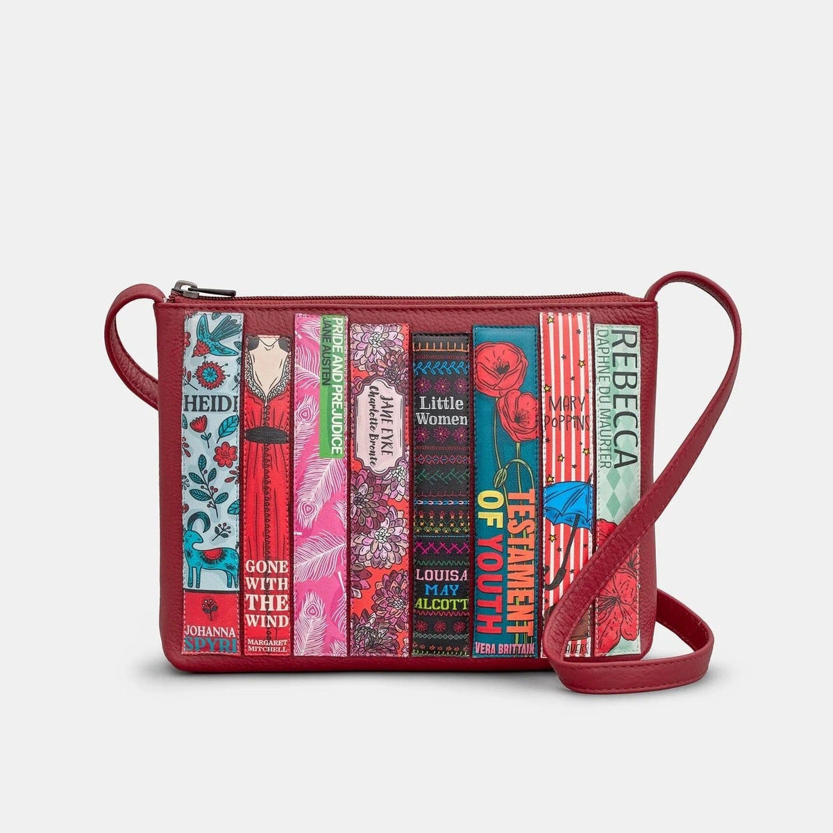 Bookworm Cherry Red Leather Cross Body Bag BookGeek