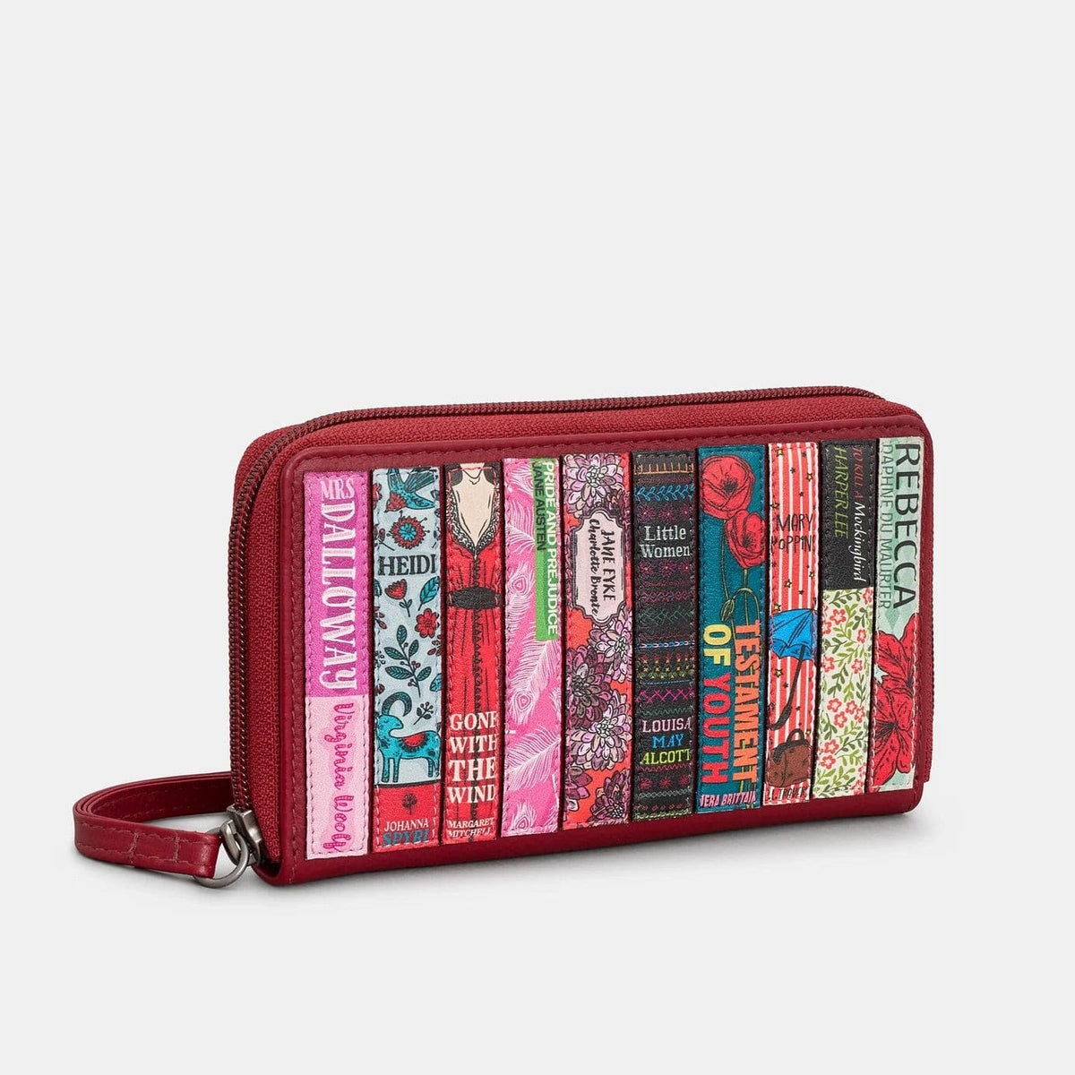 Bookworm Cherry Red Leather Purse With Wrist Strap BookGeek