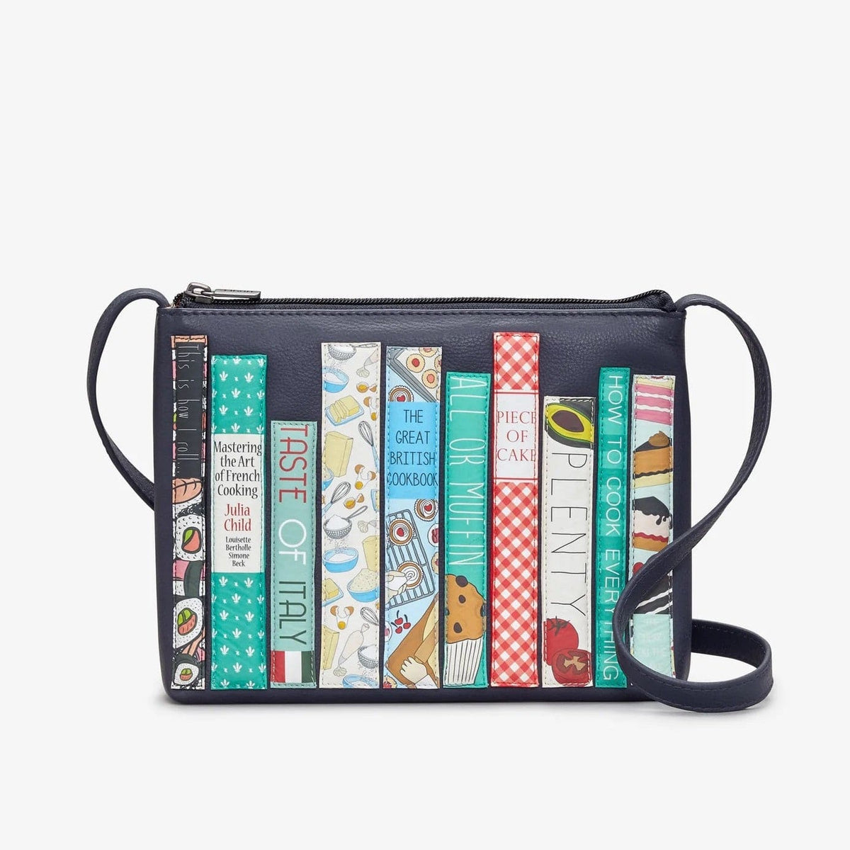 Bookworm Cookbook Navy Leather Cross Body Bag BookGeek