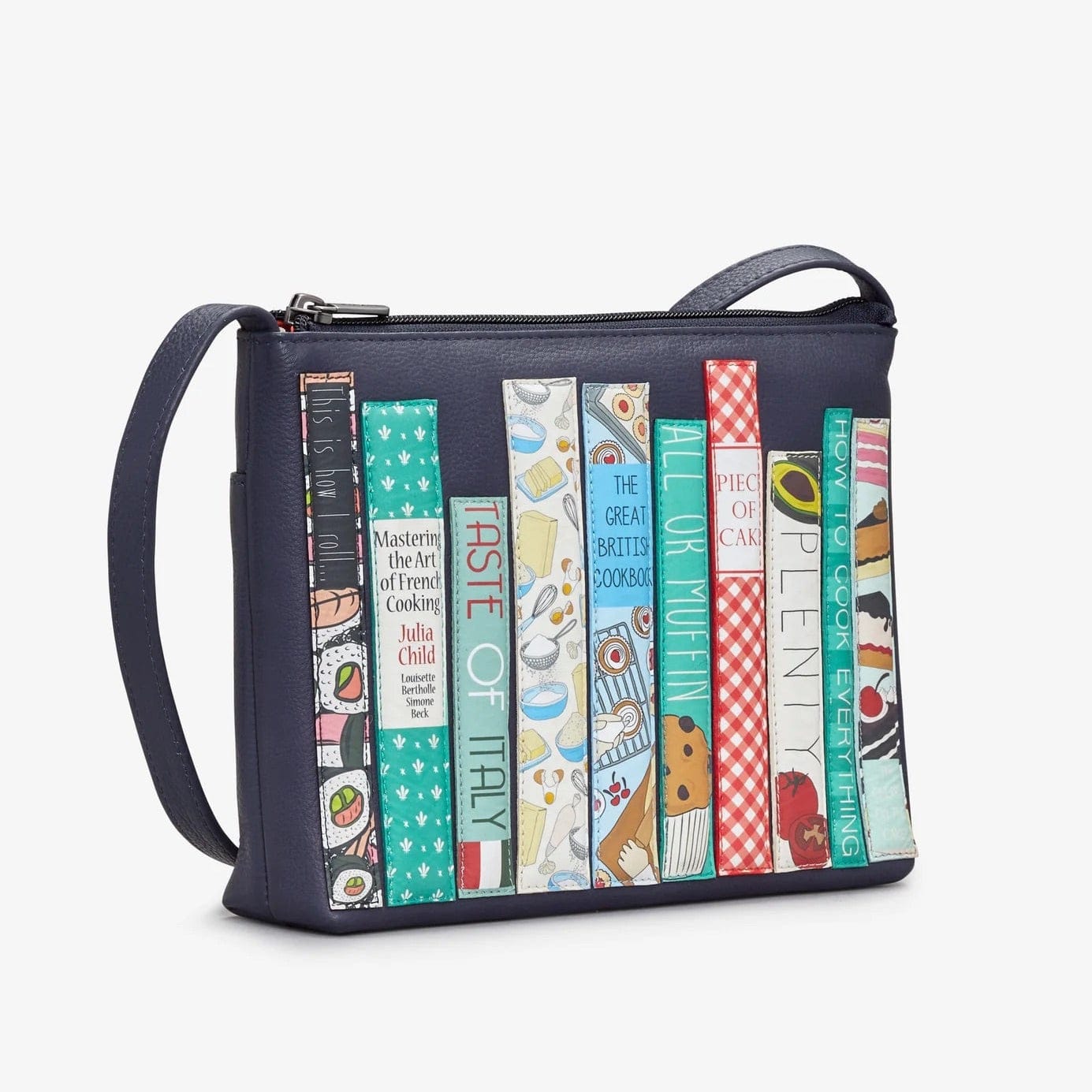 Bookworm Cookbook Navy Leather Cross Body Bag BookGeek