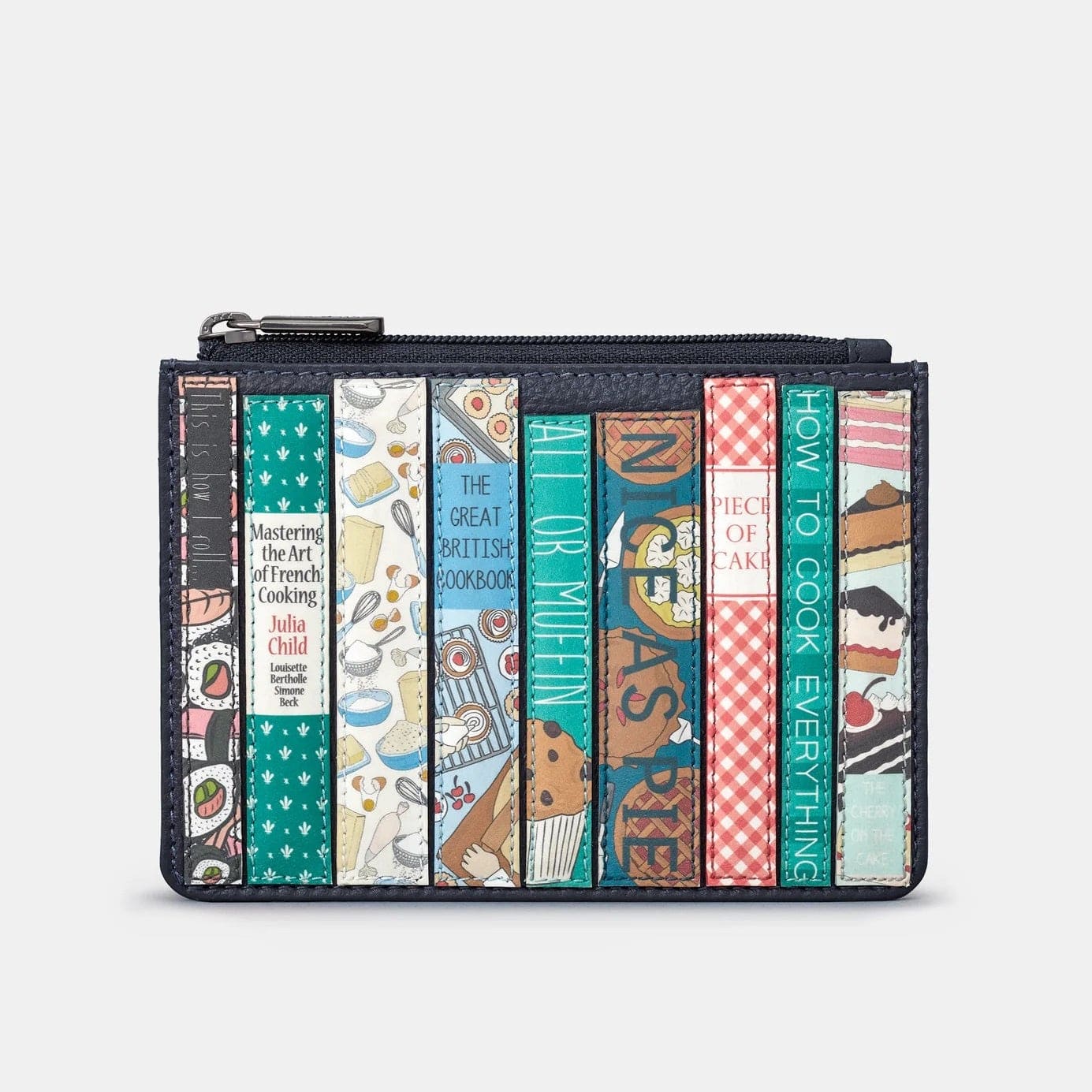 Bookworm Cookbook Navy Leather Zip Top Purse BookGeek