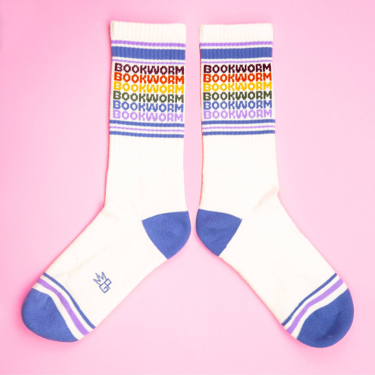 Bookworm - Vintage Rainbow repeat Gym Crew Socks BookGeek