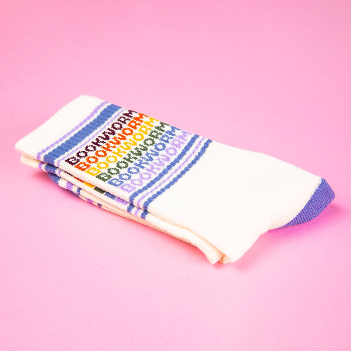 Bookworm - Vintage Rainbow repeat Gym Crew Socks BookGeek