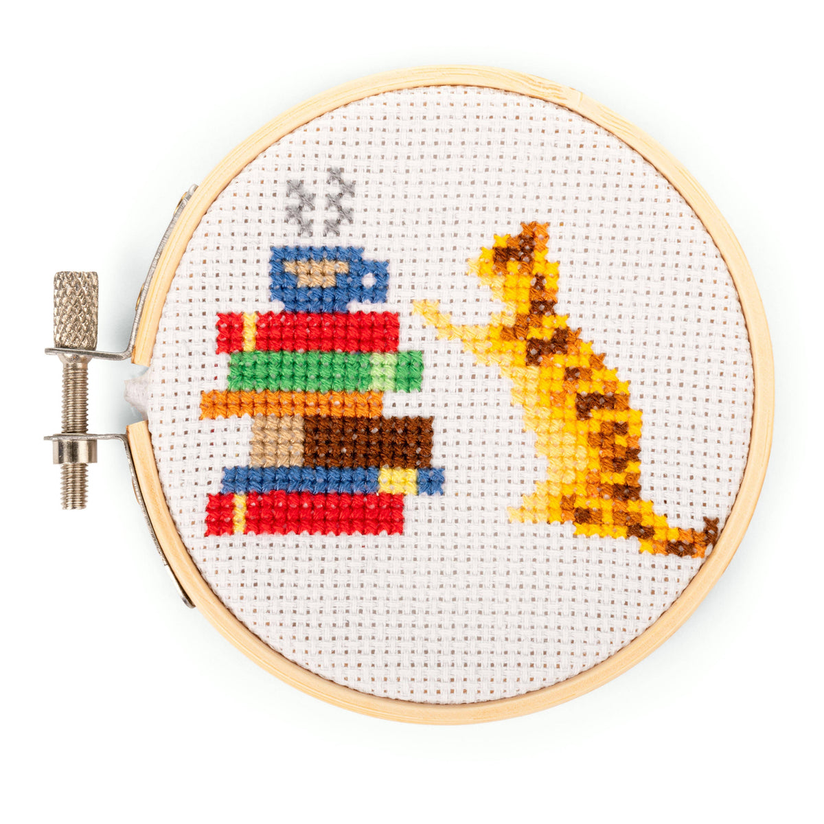 Cat &amp; Books Mini Cross Stitch Embroidery ­ BookGeek