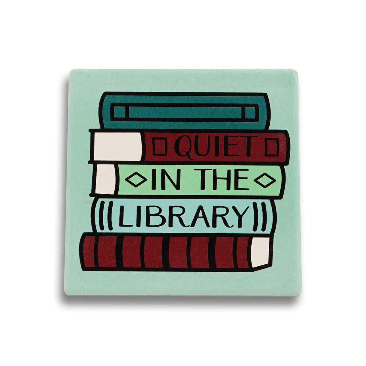 Ceramic Coaster – Quiet in the Library BookGeek
