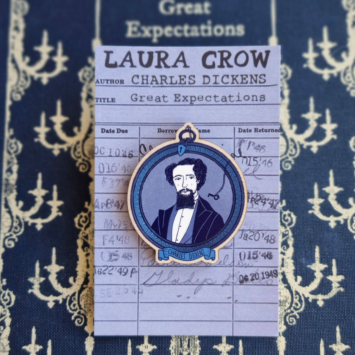 Charles Dickens Portrait Wooden Pin Badge BookGeek